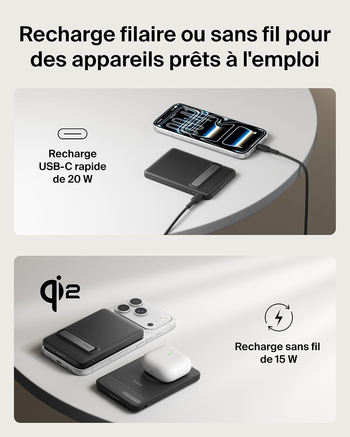 Thumbnail 2 de Belkin BoostCharge Batterie Externe Qi2 15 W – Chargeur portable magnétique 5 000 mAh