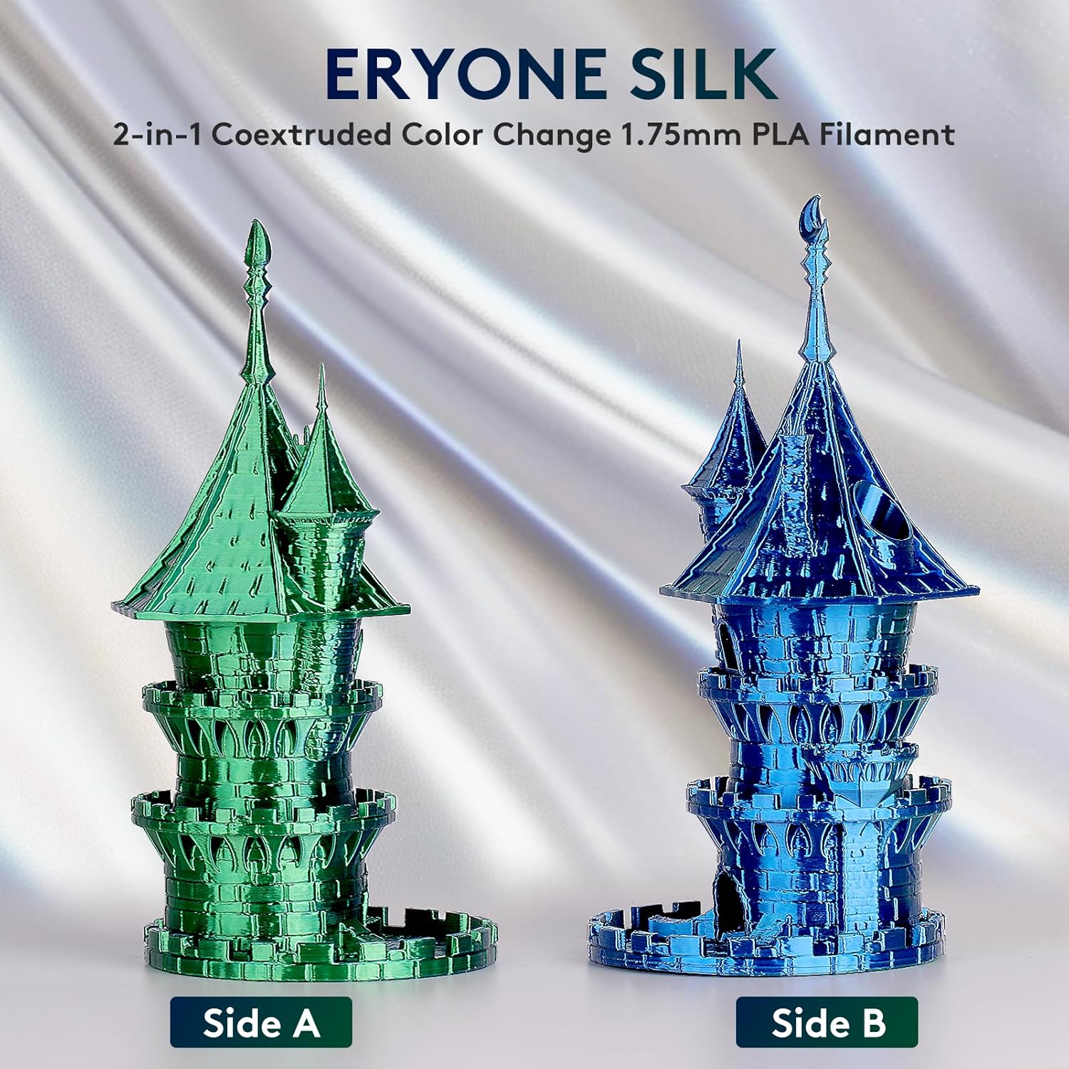 Thumbnail 2 de ERYONE Dual Zweifarbig PLA „Seide Blau & Grün“ (1,75 mm) – 1-kg-Spule mit Silk-Effekt