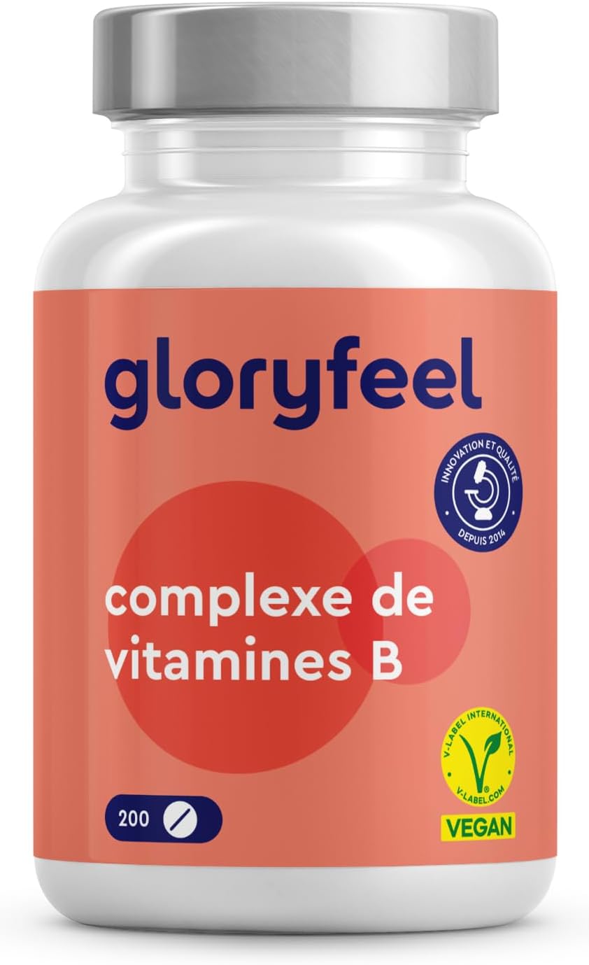 Detalle de Vitamine B Complex Gloryfeel – 200 comprimés végan, 8 vitamines B + 7 mois d’utilisation