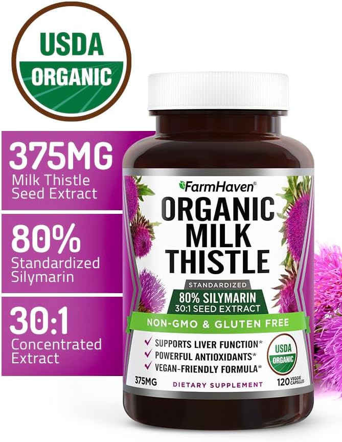 Detalle de FarmHaven B19030007-01-2004 Organic Milk Thistle Capsules, 30:1 Extract