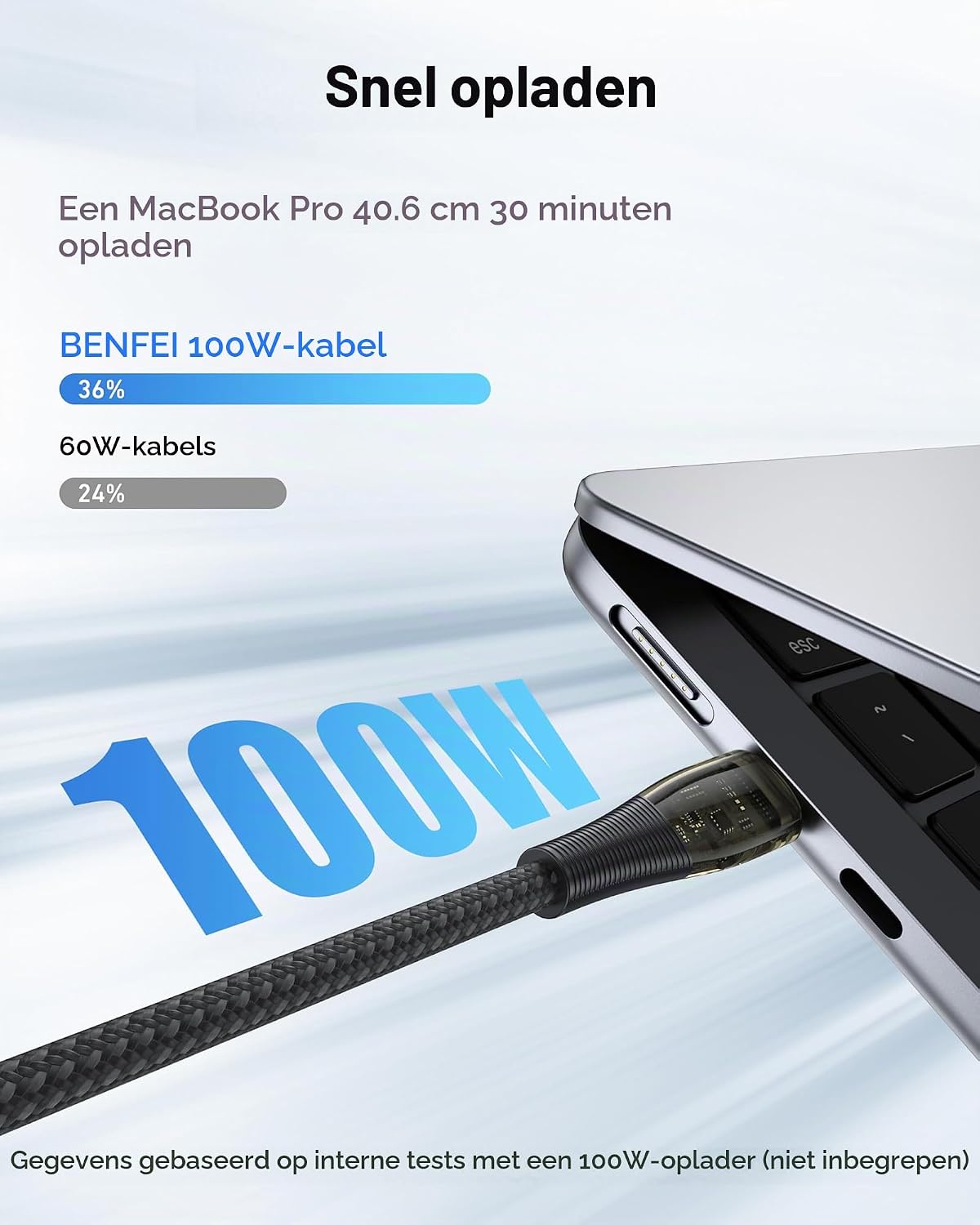 Detalle de BENFEI 000443black-3p USB-C-kabel, 100 W, 1 m, 3-pack