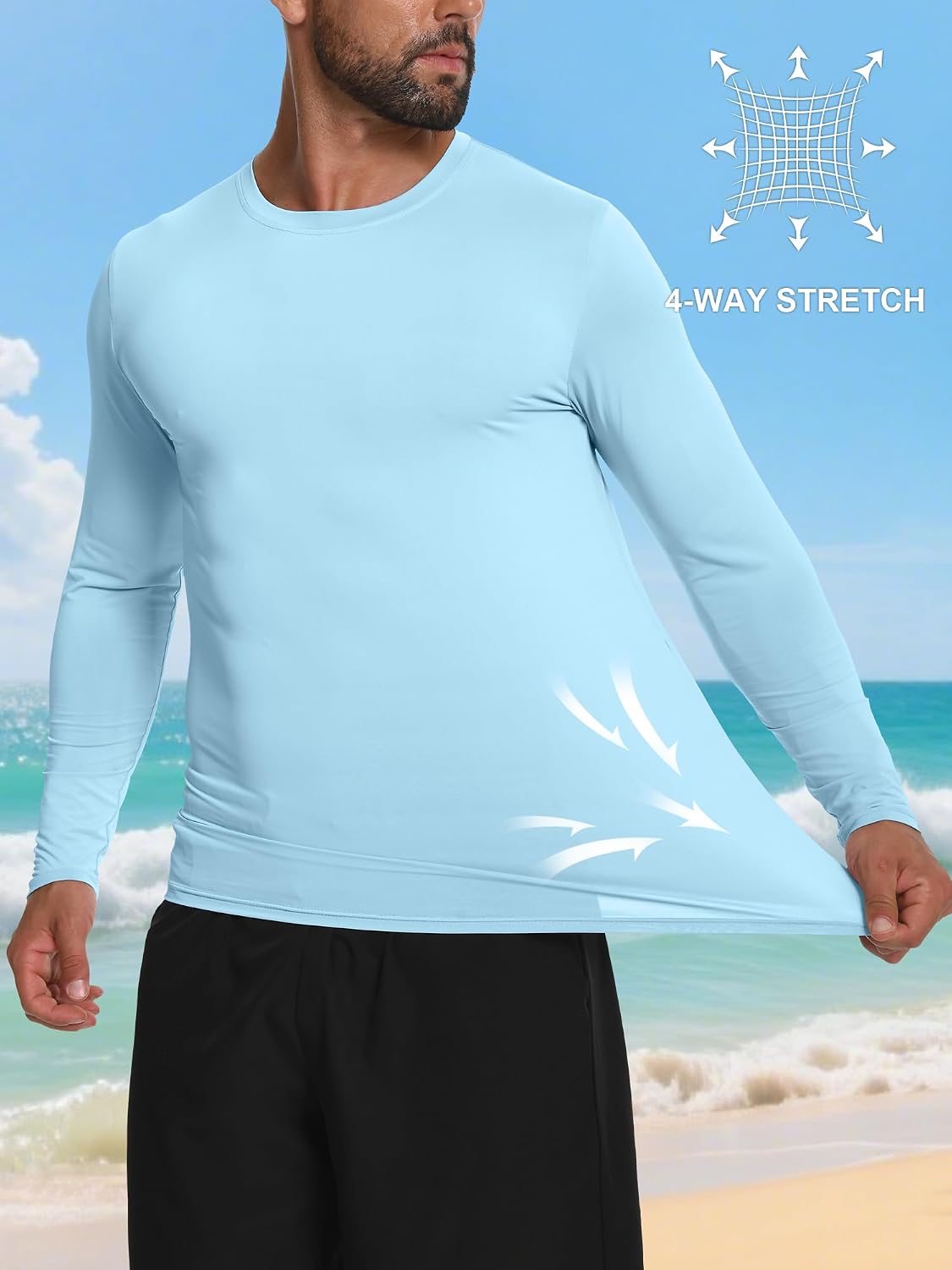 Detalle de Men's Rash Guard UPF 50+ Sun Protection T-Shirt (Short/Long Sleeve) – Lightweight Quick-Dry