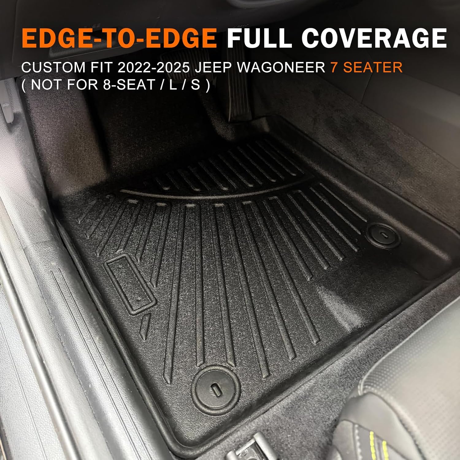 Thumbnail 1 de KUST All-Weather Floor Mats for 2022-2025 Jeep Wagoneer (7-Seater) with Raised Lip and Rear Trunk Mat