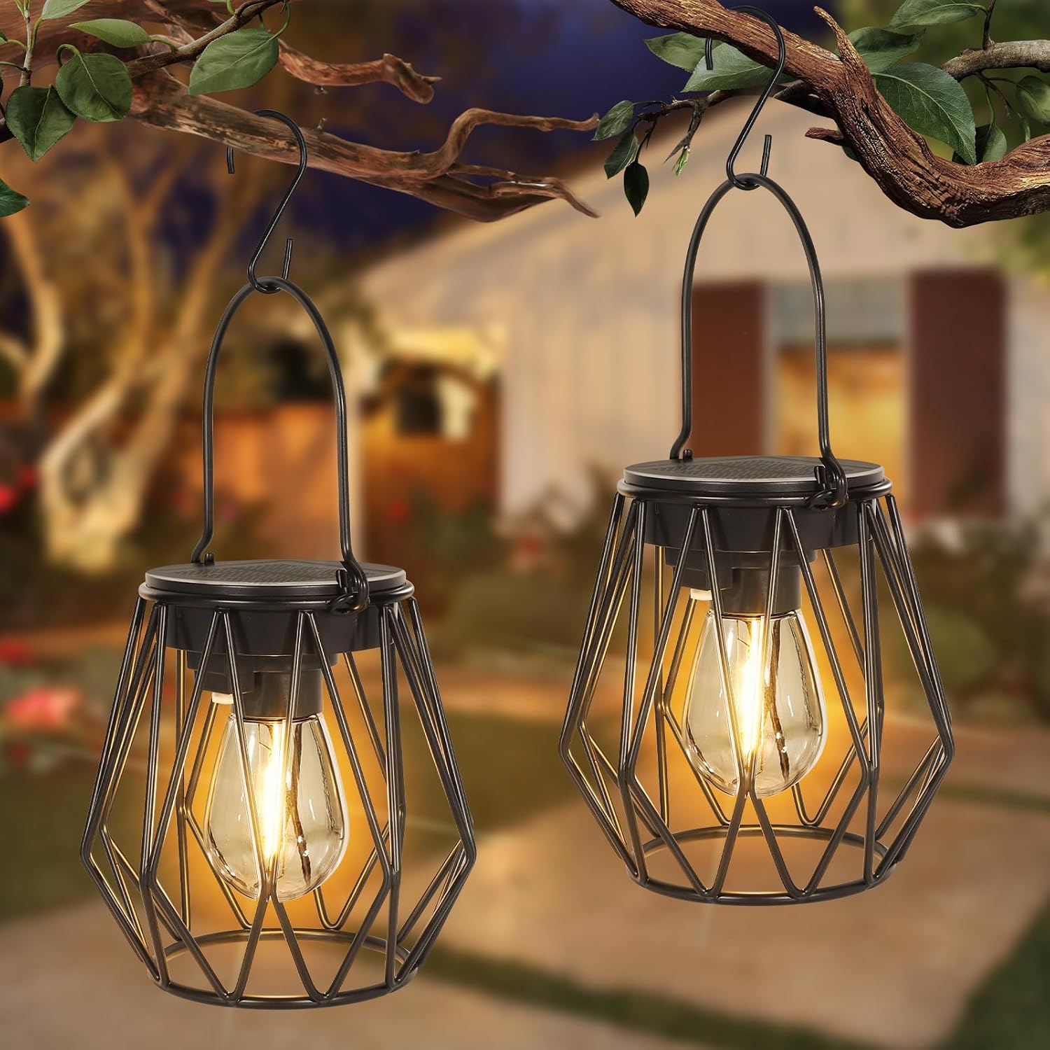 Detalle de Dehobo Lanterne Solari da Esterno 2 Pezzi – Lampade solari IP65 in metallo con LED 2700K per giardino, campeggio e decorazioni