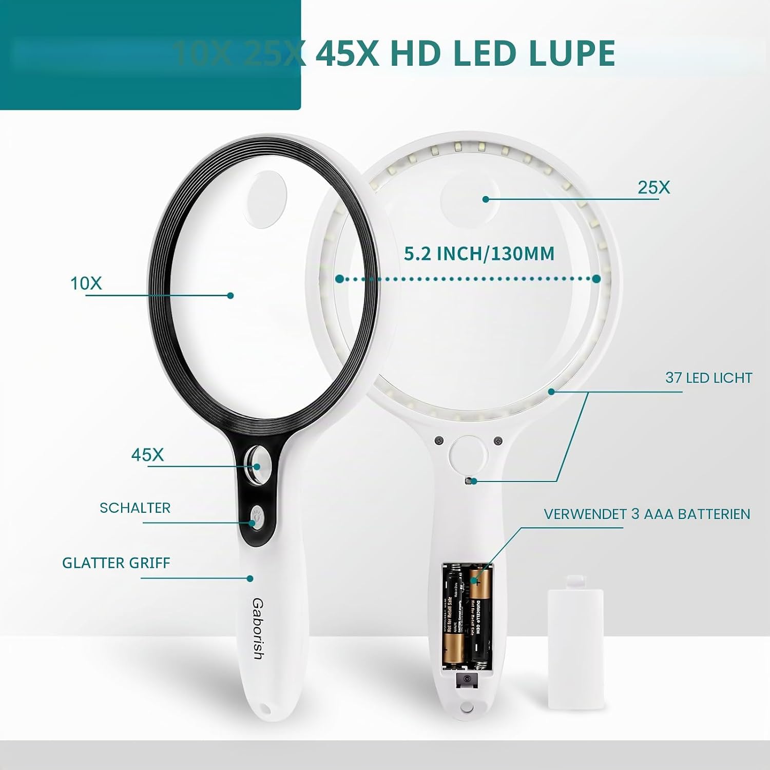 Detalle 2 de Leselupe 5,2-Zoll 10X 20X 45X 🔍