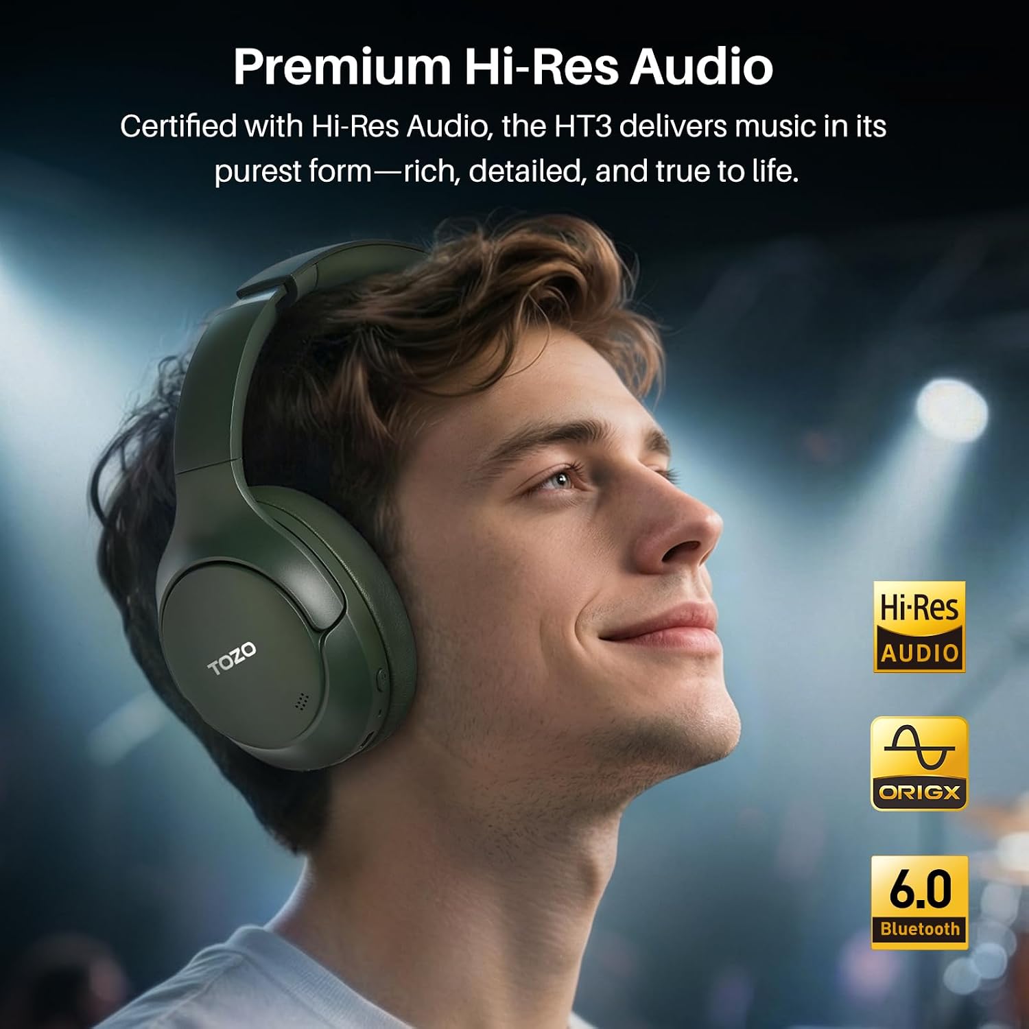 Detalle de TOZO HT3 Hybrid Noise-Canceling Over-Ear Headphones, 90-Hour Battery