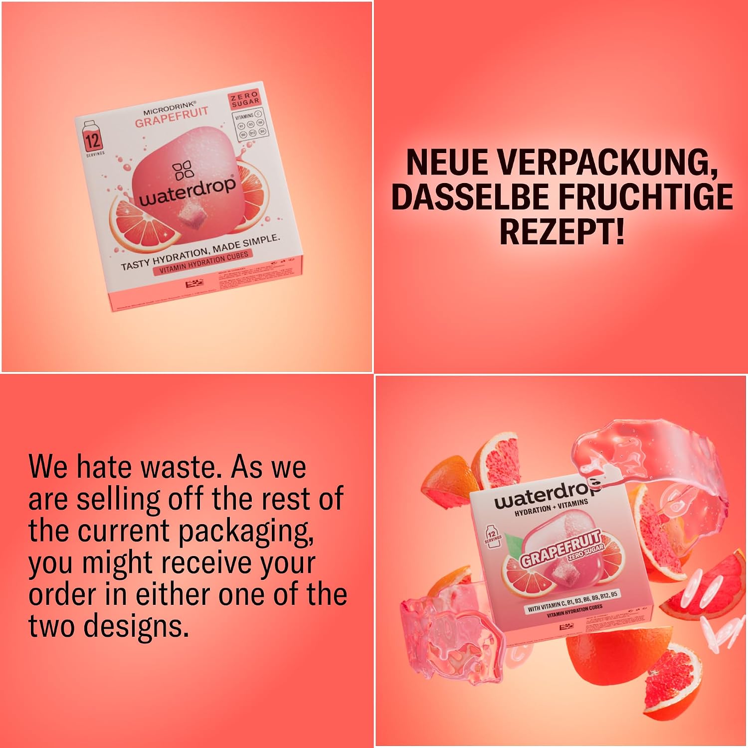 Detalle de waterdrop® Beeren & Früchte Set – 48 zuckerfreie Waterdrop Würfel aus fruchtigen & pflanzlichen Aromen