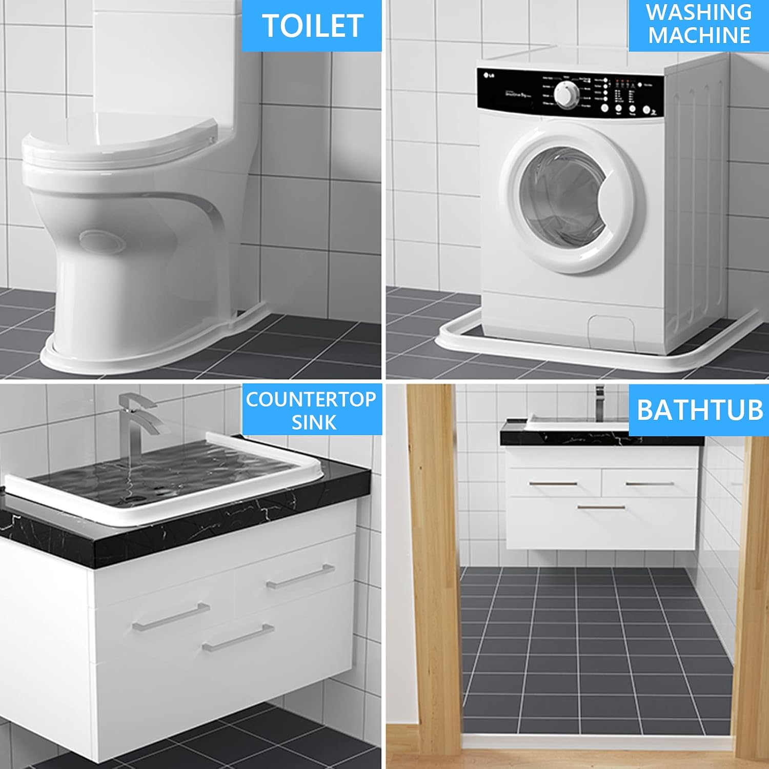 Detalle 2 de Duzzy 98-Inch Collapsible Shower Water Dam with Adhesive Backing, Cut-to-Fit Design
