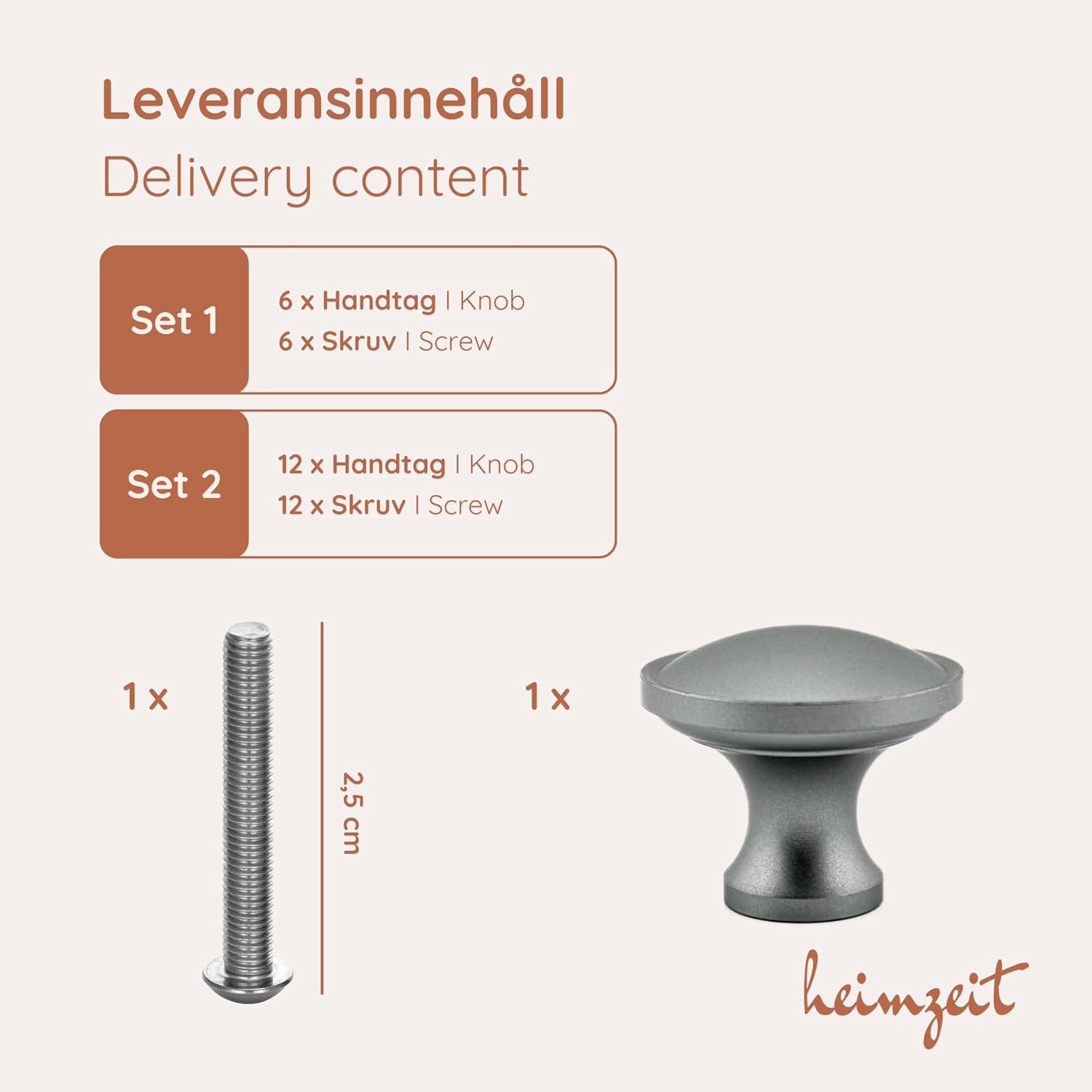 Detalle 1 de heimzeit Nova möbelknoppar, 8-pack i grå aluminium, Ø32 x 27 mm