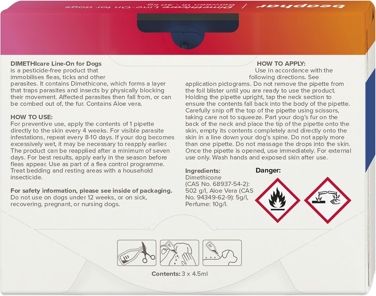 Detalle de Beaphar Dimethicare Line-On Flea & Tick Control for Large Dogs Over 30kg (3 x Pipettes)