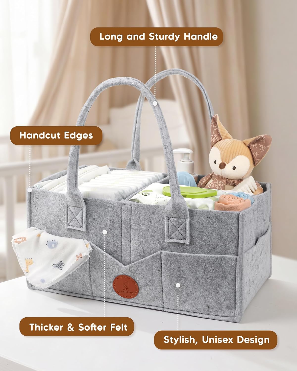 Detalle 2 de Maliton Nappy Caddy: Newborn Essentials Organizer in Grey