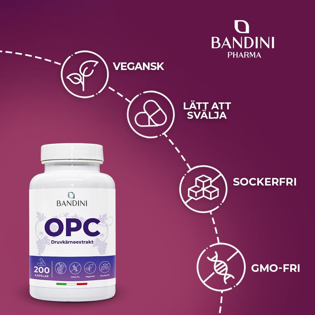 Thumbnail 2 de BANDINI OPC Supplement 95 % druvkärneextrakt med C-vitamin, 200 kapslar