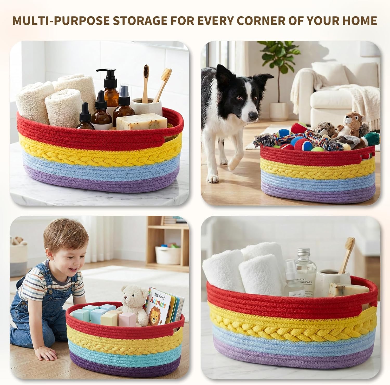 Thumbnail 3 de COSYLAND Small Woven Rope Basket with Handles – Soft Cotton Storage Bin for Nursery