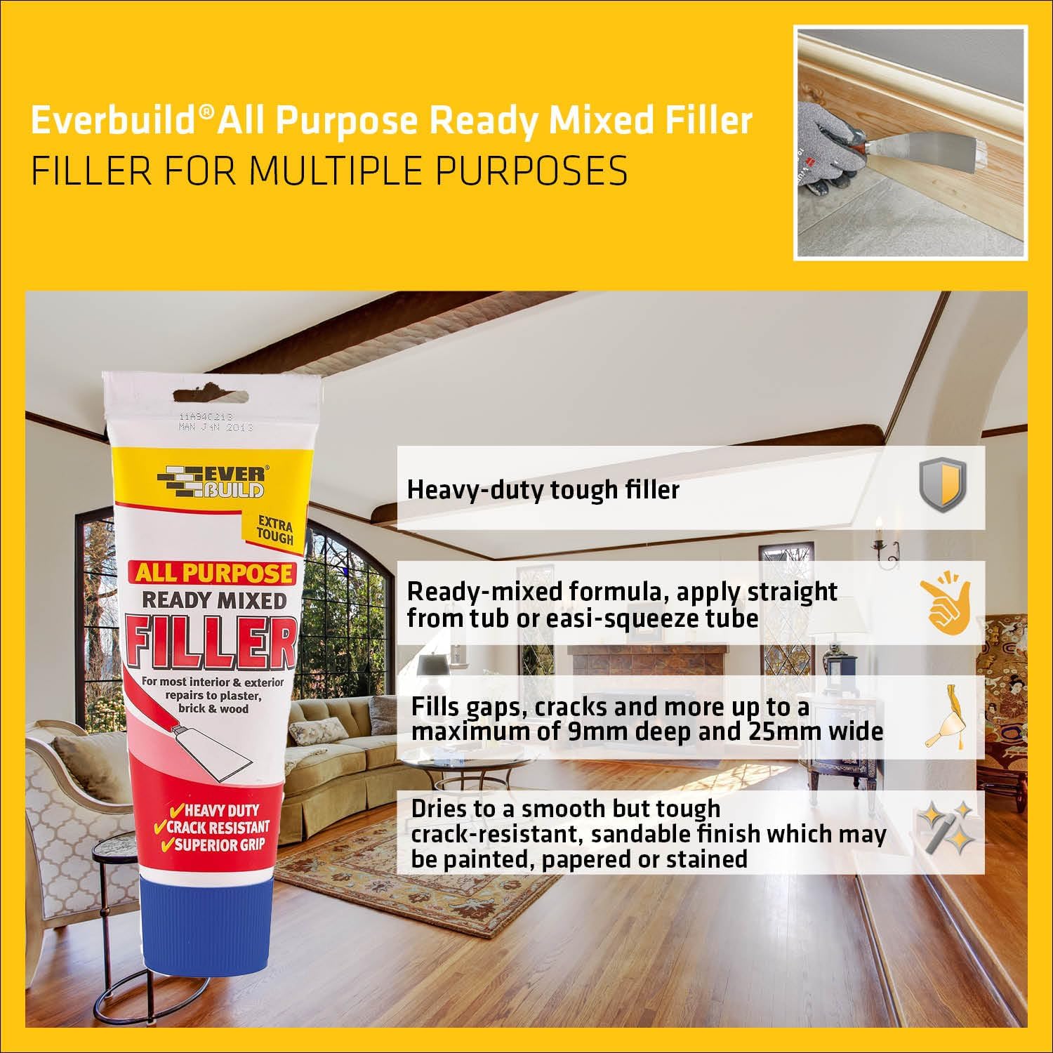 Thumbnail 2 de Everbuild All Purpose Ready Mixed Filler – 330g Tube (Interior & Exterior)