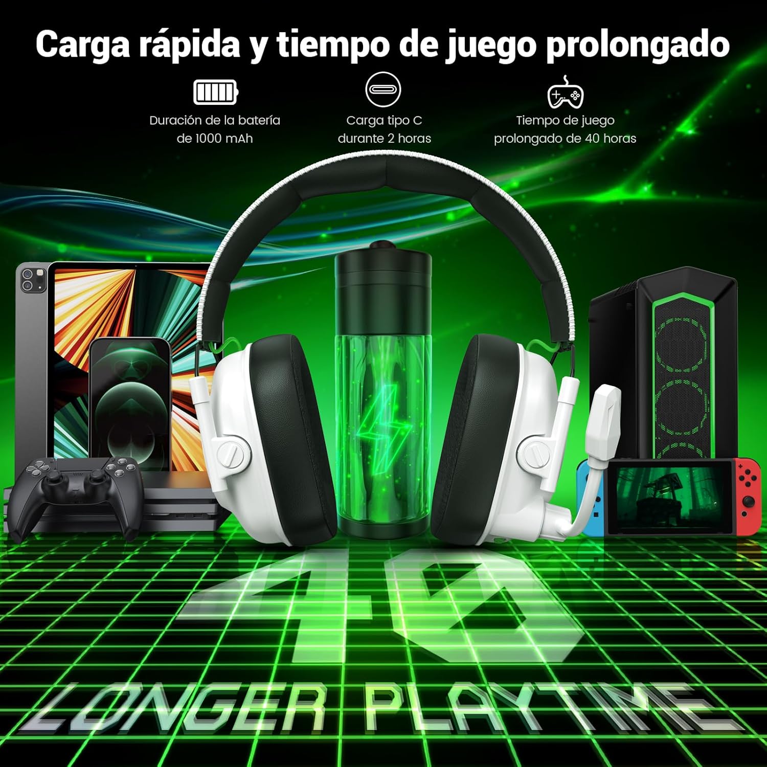 Thumbnail 4 de Krysenix 2,4 GHz Cascos Gaming 40h