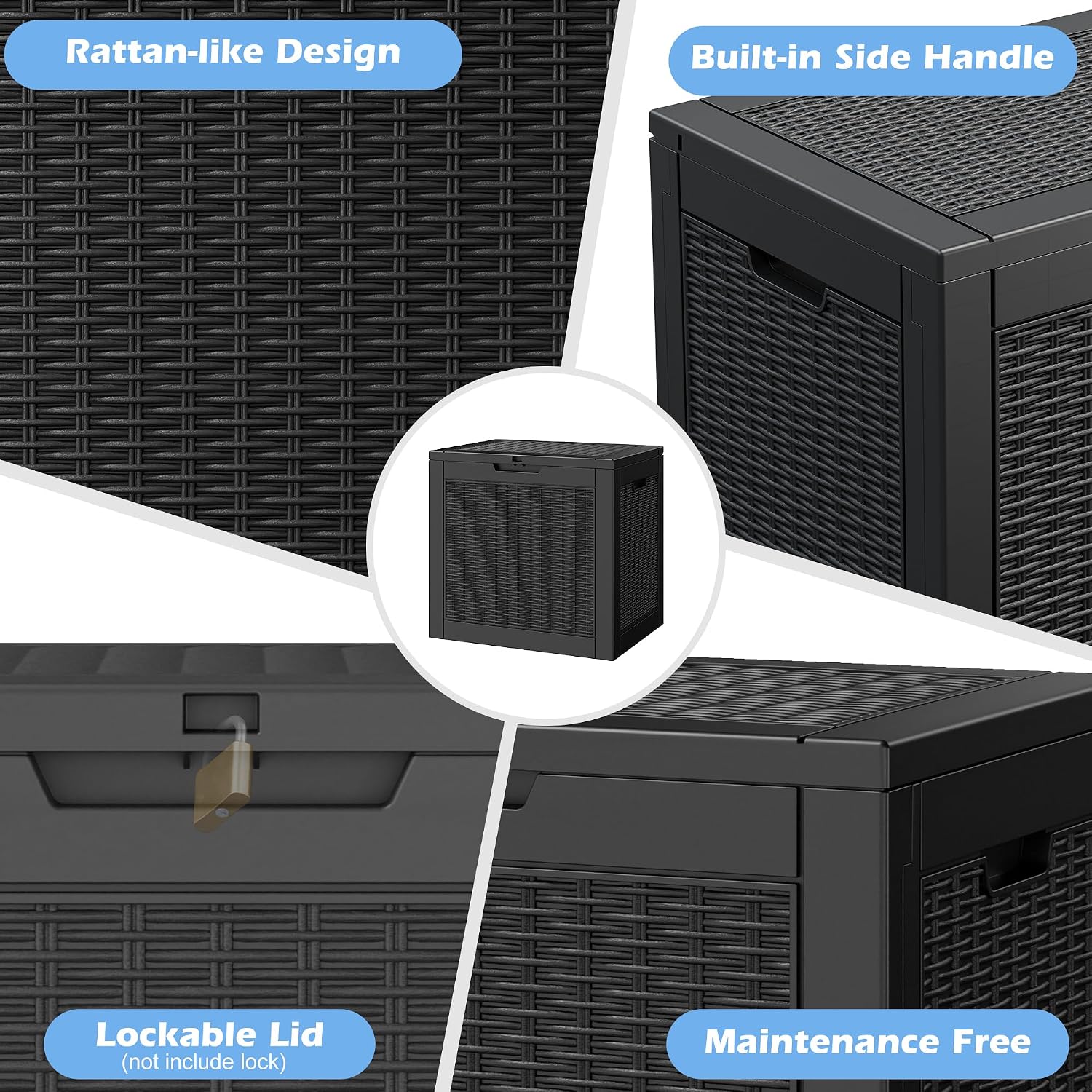 Thumbnail 4 de WTFGO TT005-BK-1 31-Gallon Waterproof Resin Deck Box, Rattan Black