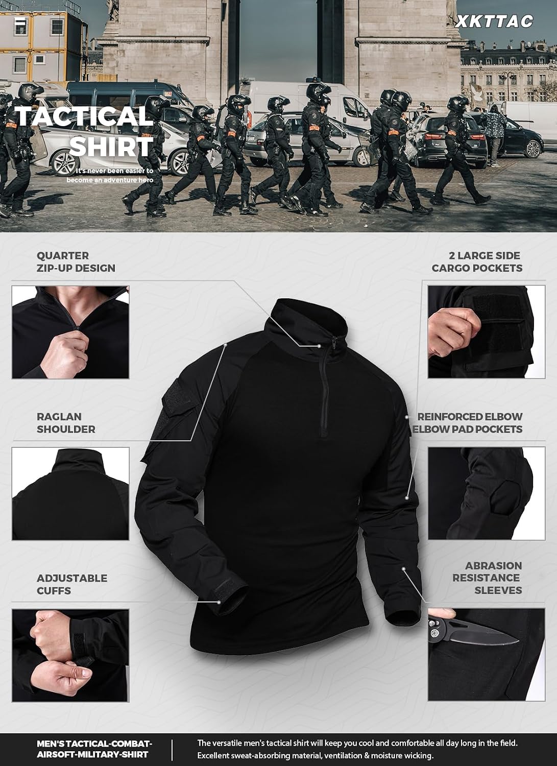 Detalle 2 de Combat Shirt Tactical XKTTAC mit Taschen