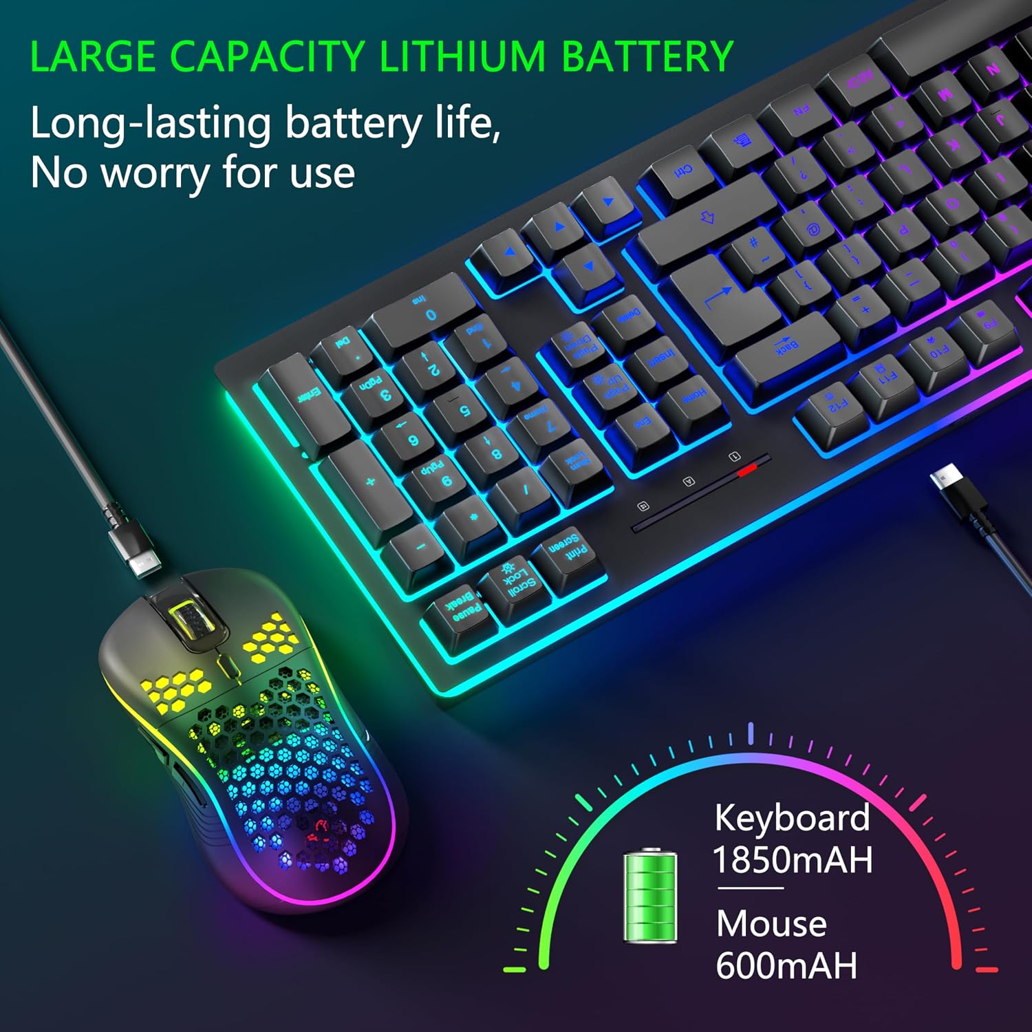 Thumbnail 1 de MOOJAY Wireless Keyboard and Mouse RGB Backlit Combo