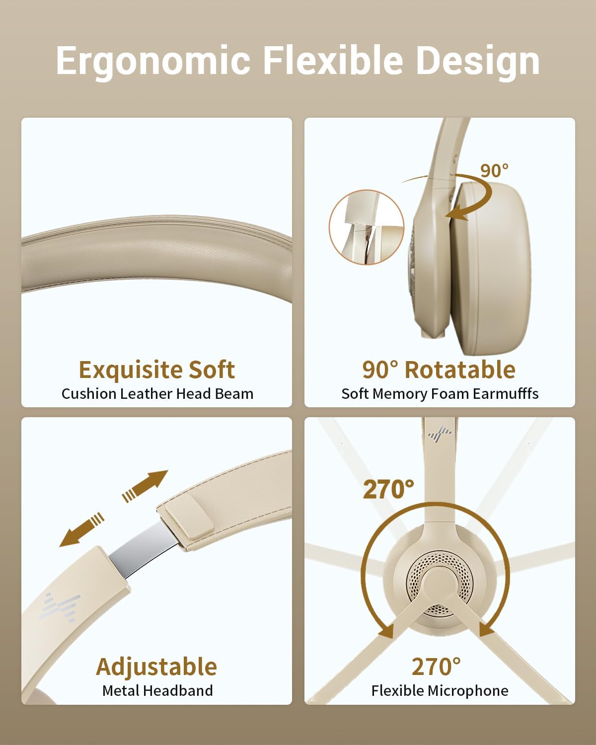 Detalle de JIAMQISHI EH02U Wireless Headset with AI Noise Cancelling Microphone and Bluetooth 5.2