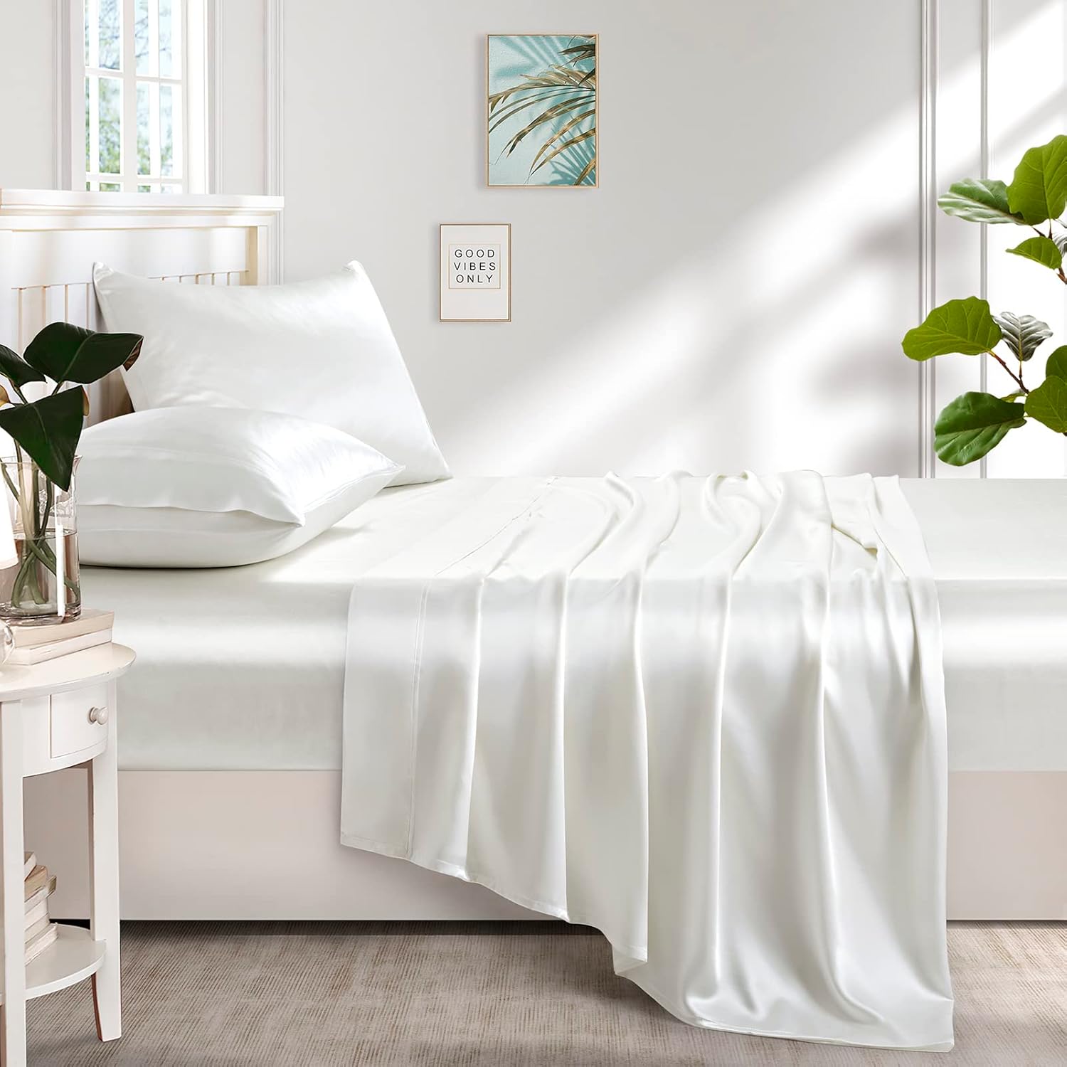 Thumbnail 4 de Lanest Housing Silk Satin Sheets Set (Queen) in Ivory — Cooling, Hypoallergenic, Deep Pockets