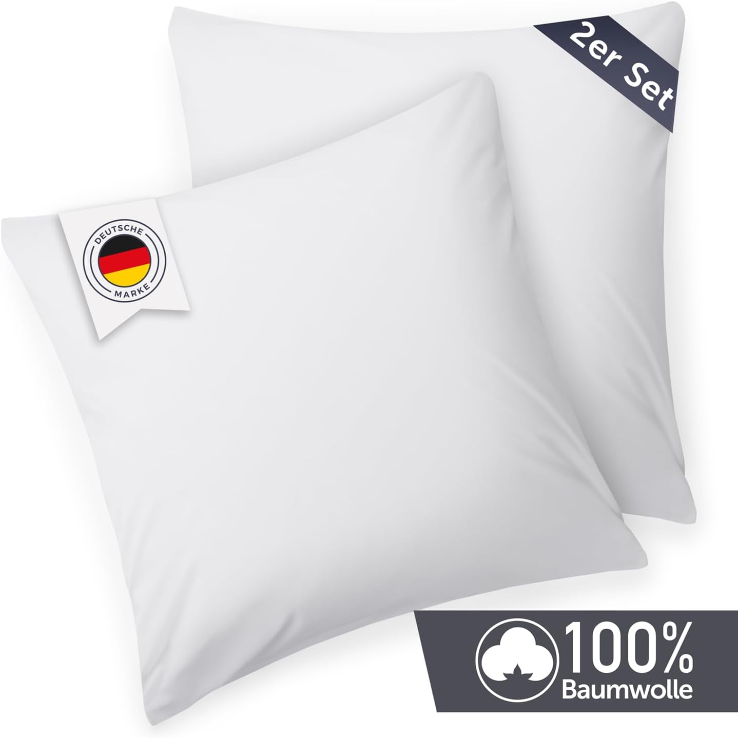 Thumbnail 1 de Blumtal Kissenbezug 80x80 cm – 2er Set aus 100% Baumwoll-Jersey, Weiß, OEKO-TEX, Reißverschluss