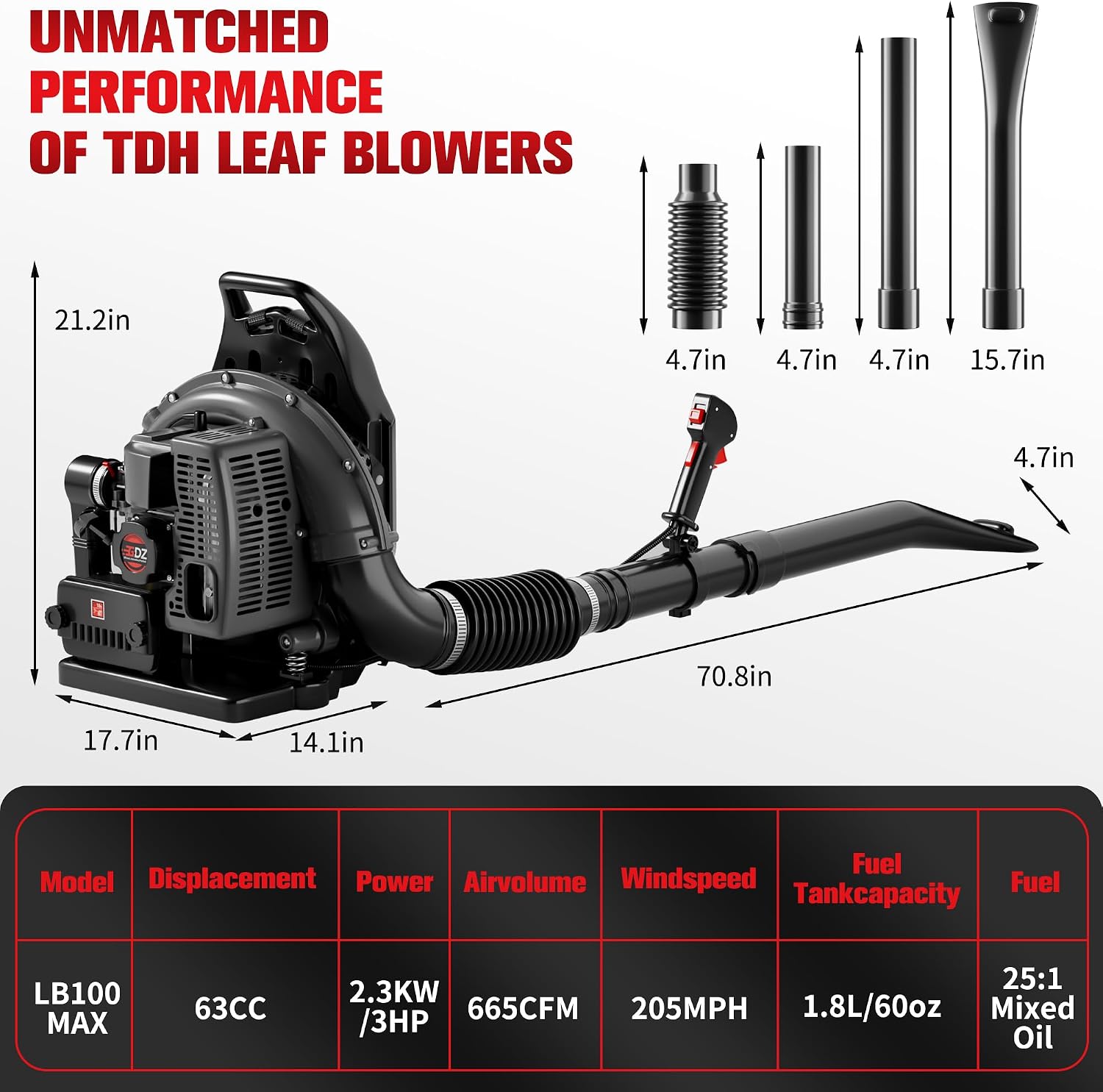 Thumbnail 6 de TDH Backpack Leaf Blower 63CC