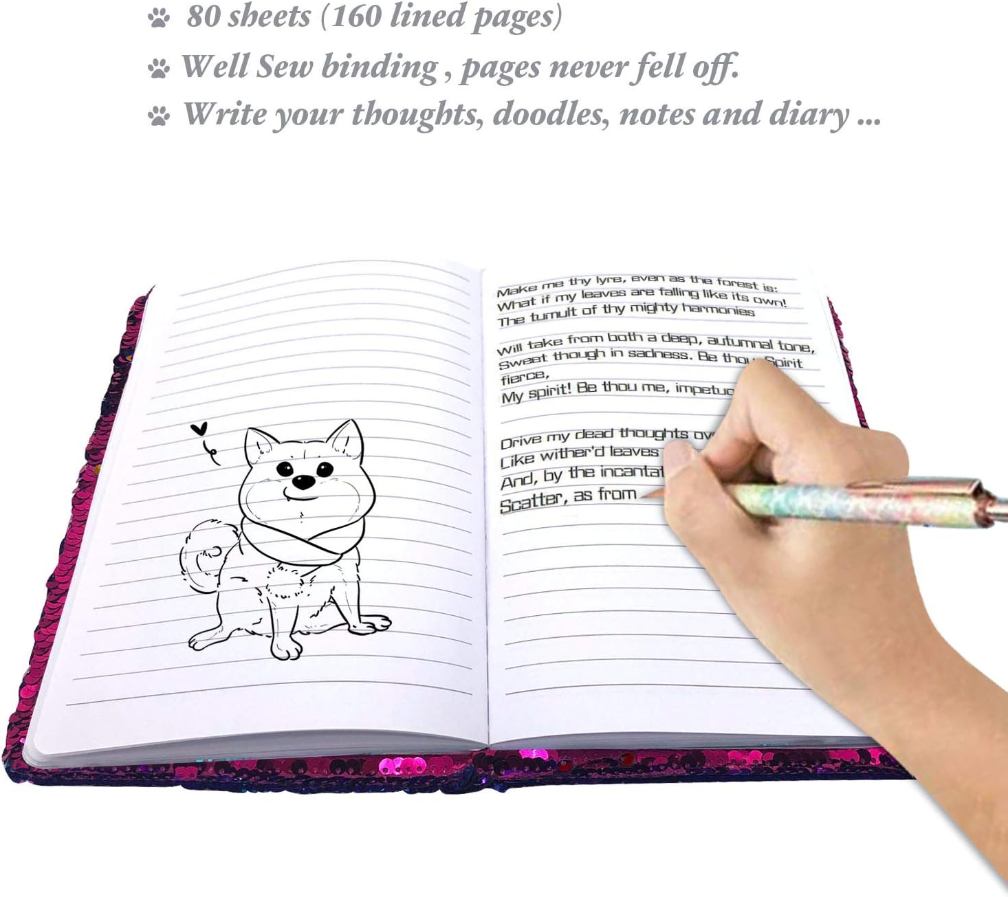 Thumbnail 6 de GINMLYDA Sequin Secret Diary 8.5x5.5 in pink heart 📔