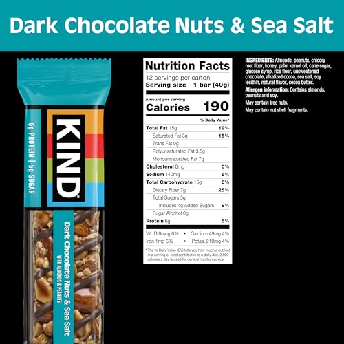 Thumbnail 7 de KIND Healthy Snacks Bars, Dark Chocolate Nuts & Sea Salt – Gluten Free, Low Sugar, High Fiber, 6g Protein (12 Count)