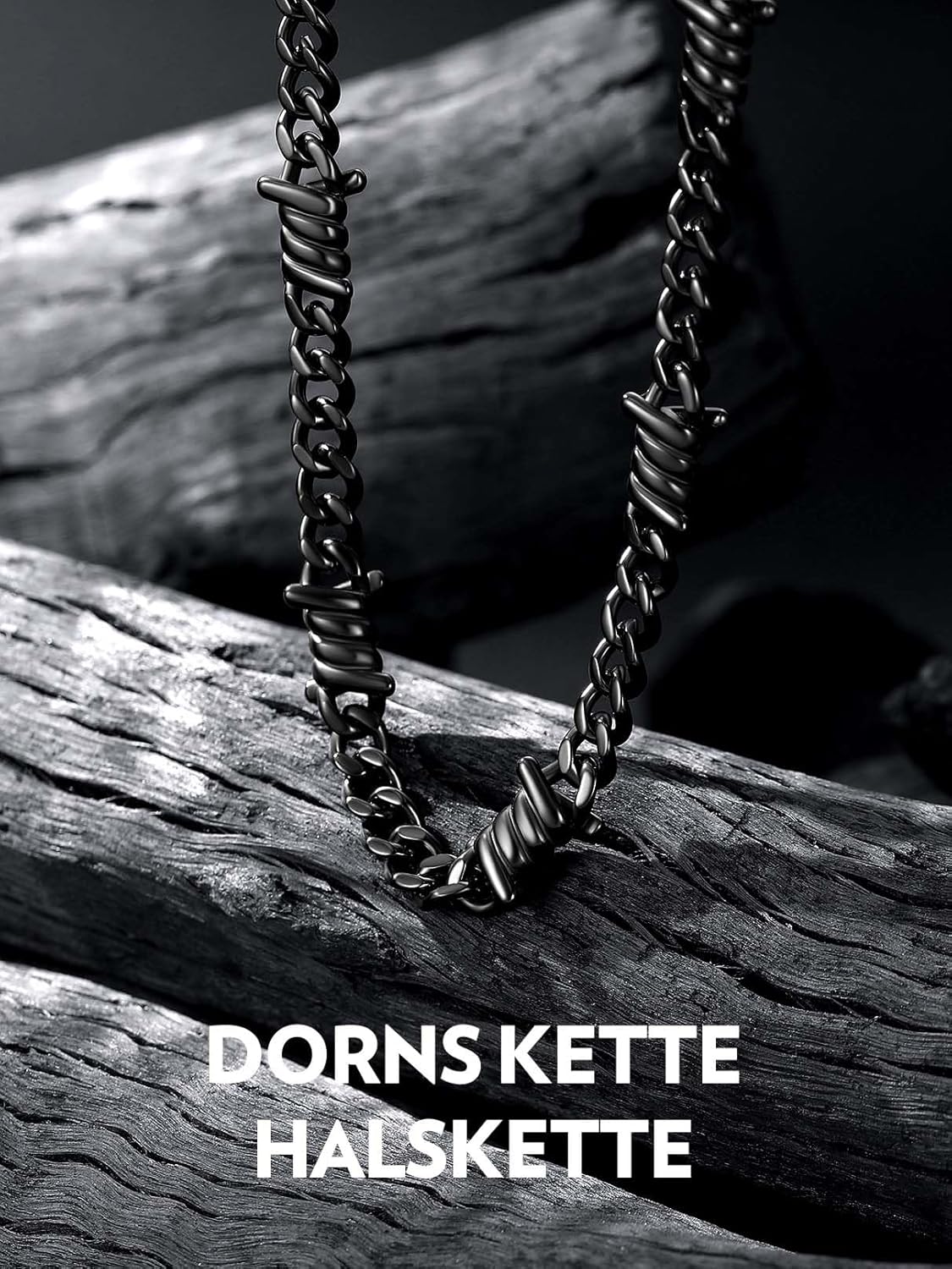 Detalle 2 de Bandmax Herren Kette aus 316L Edelstahl mit Dornen-Panzerdesign (7/9 mm breit) – kubanische Hip-Hop Gliederkette