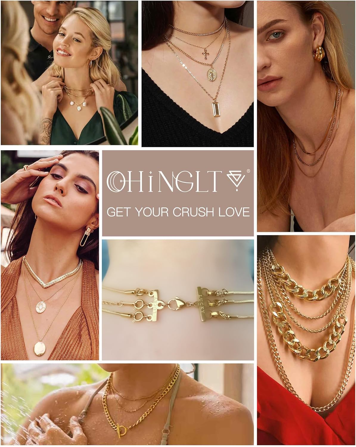 Detalle 2 de OHINGLT 01 Necklace Layering Clasp, Triple Silver Stainless Steel