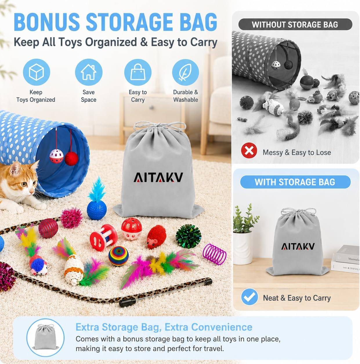 Detalle de AILUKI N-CTTY-35 Cat Toy Set, 35-Piece Indoor Variety Pack with Tunnel