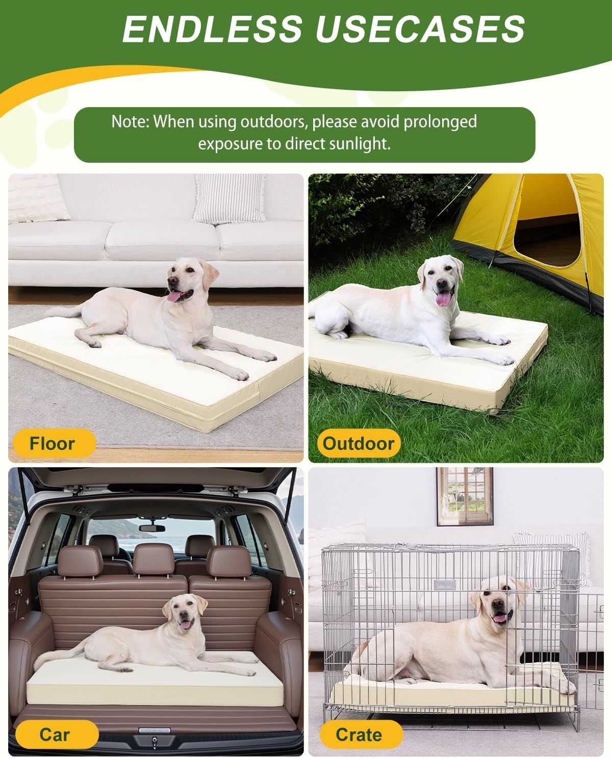 Detalle 2 de Favodormir Waterproof Dog Bed for Crate with 7cm Orthopedic Foam Mattress (88x55x7cm) – Beige