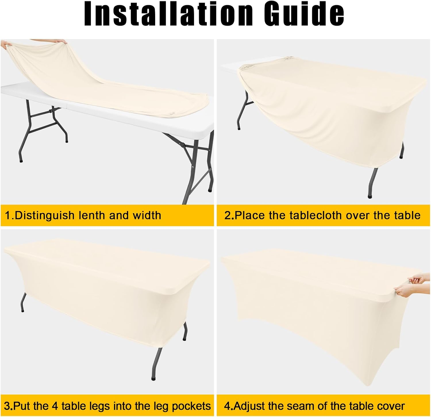Thumbnail 4 de Smiry 2 Pack Spandex Table Cloth 6FT — Elastic Fitted, Wrinkle-Free, Beige (72L x 30W x 30H Inch)
