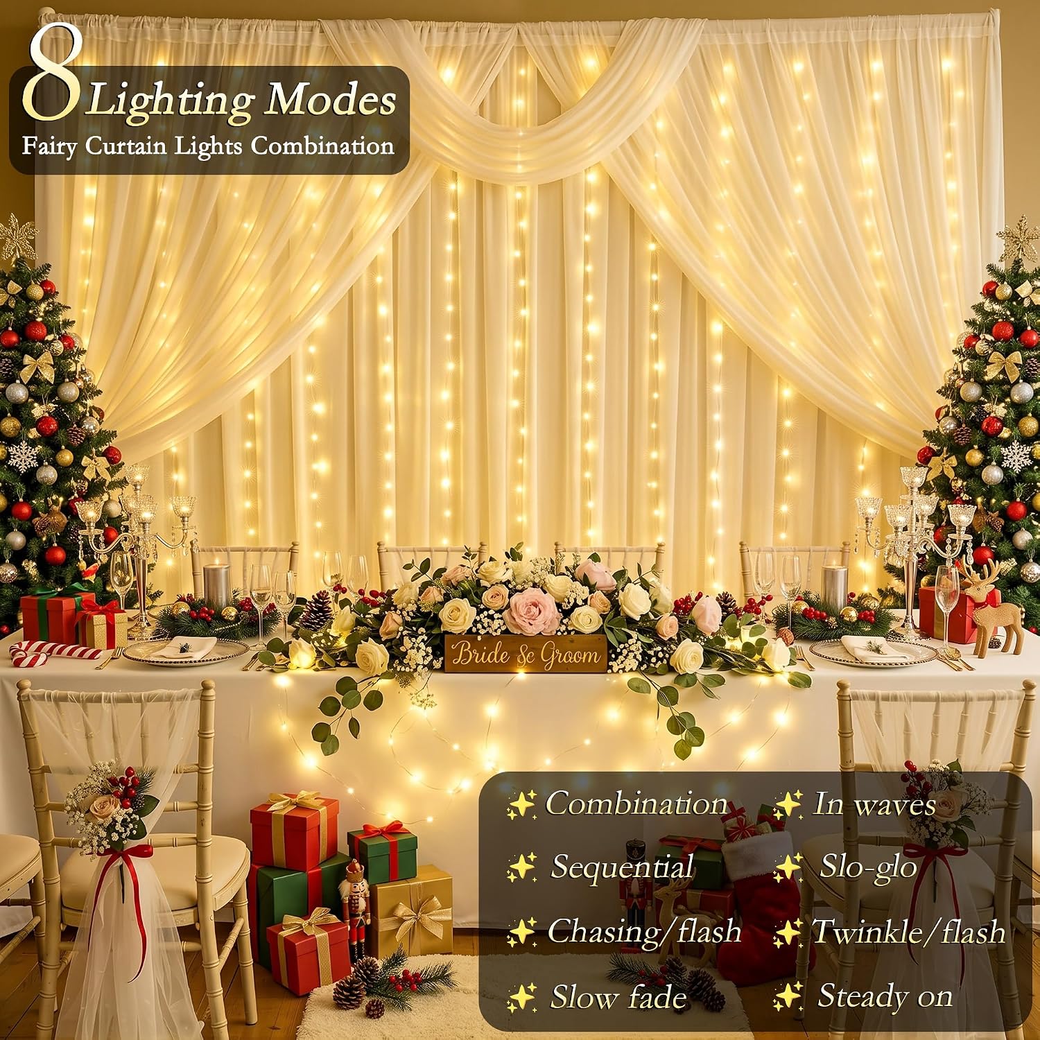 Detalle 2 de Soagrc SG-CP-CL Curtain String Lights, 200 Warm White LEDs, 8 Modes, IP44