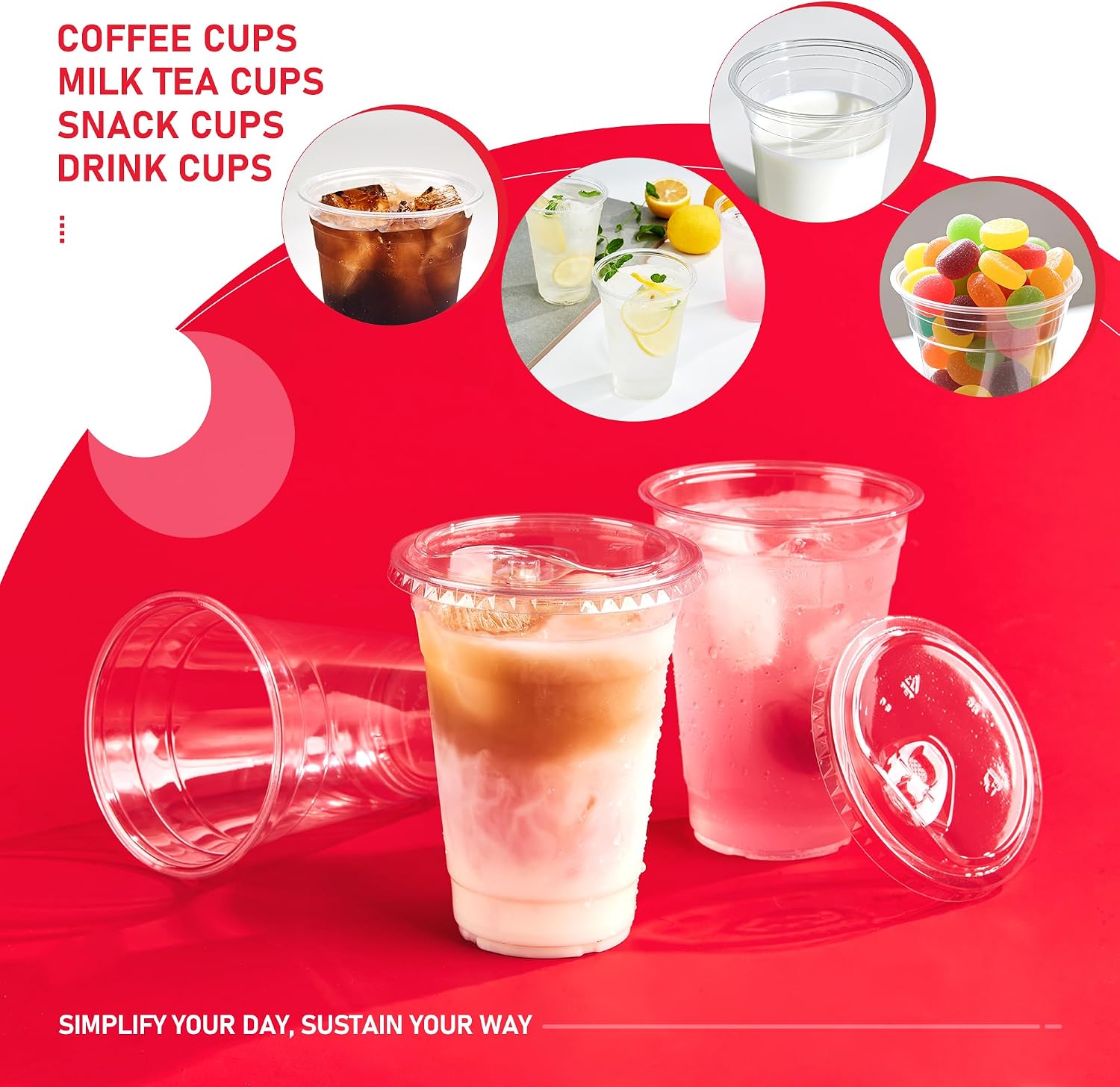 Thumbnail 2 de VPACKDUO 16 oz Plastic Cups with Lids (100 Pack) – Clear, Strawless Sip Lids