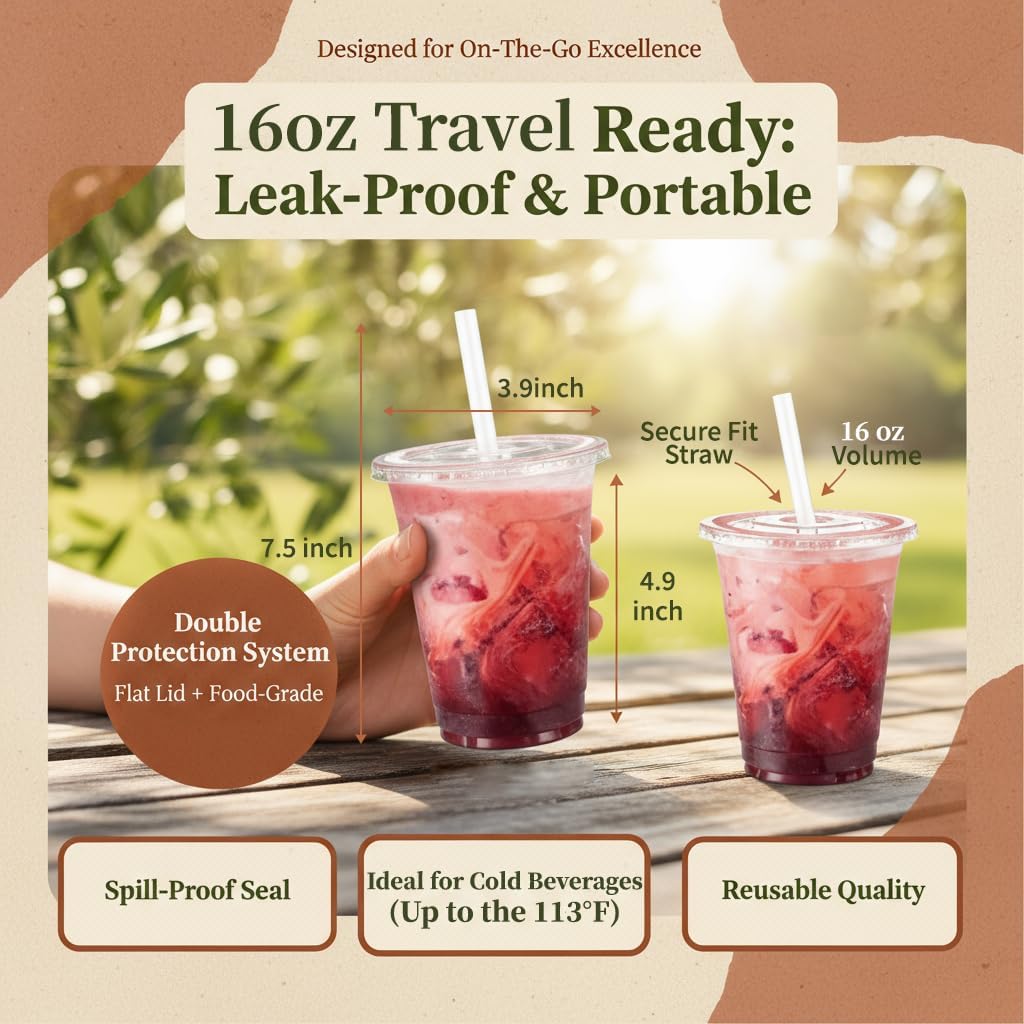 Detalle de Voatree 110 Pack Clear Plastic Cups with Lids and Straws, 16 oz