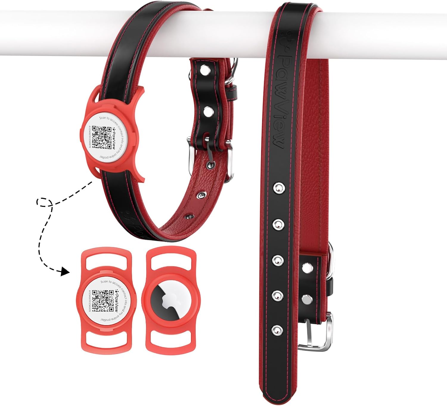 Thumbnail 3 de PawView Genuine Leather Dog Collar with AirTag Holder – Adjustable for Small Dogs (Pink)