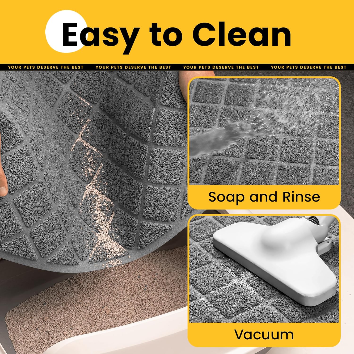 Thumbnail 6 de Conlun Cat Litter Mat (61 x 43 cm) PVC grid trapping mat, non-slip, scatter control – Grey 2 pack