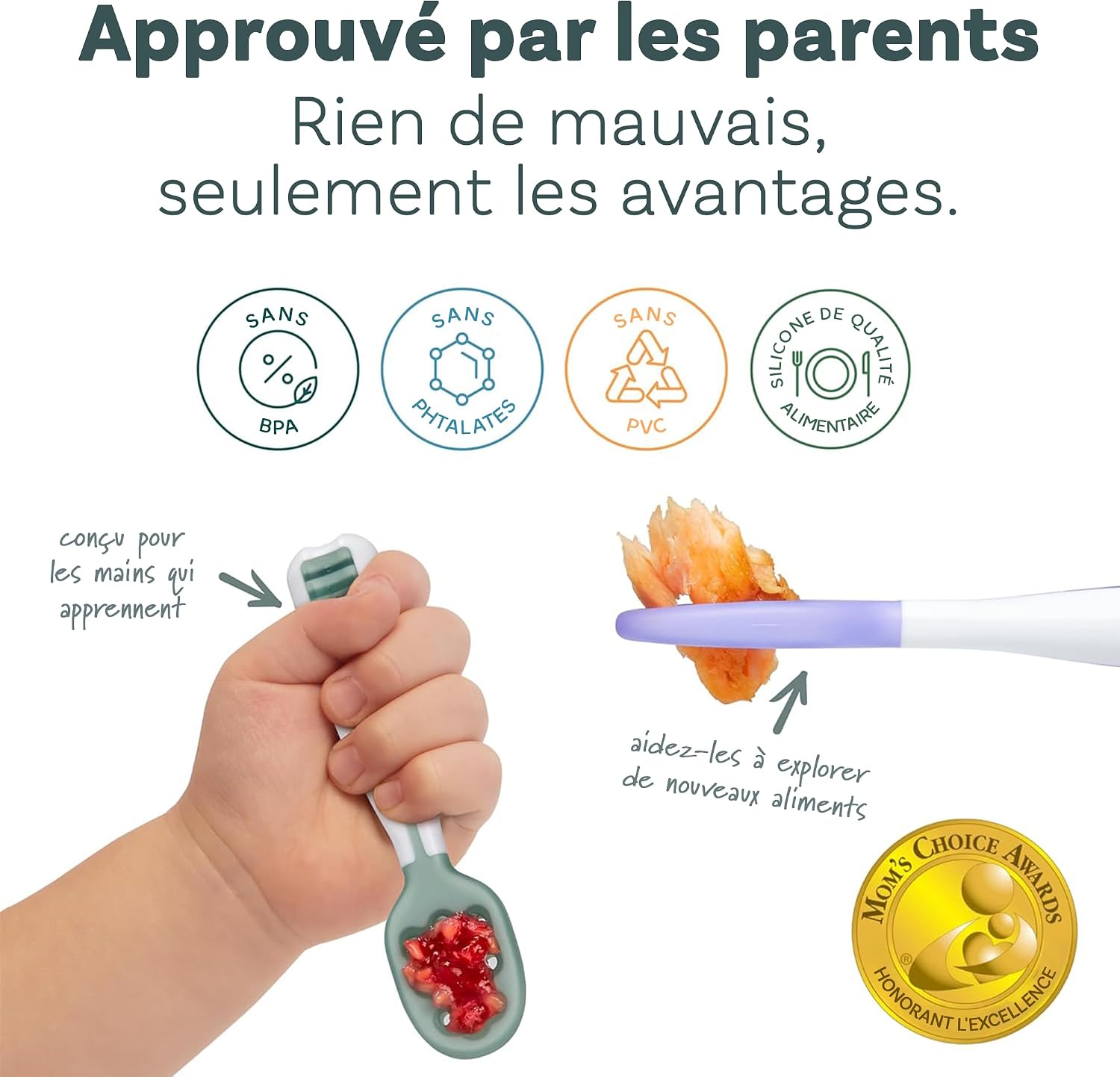 Thumbnail 5 de NumNum GOOtensils Cuillère Bébé 1er Âge – Étape 1+2 en Silicone (Lot de 2, Bleu/Orange)