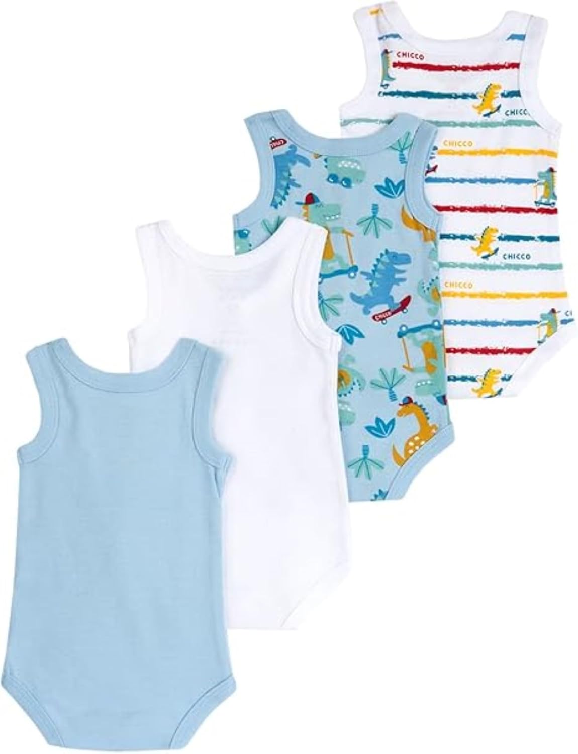 Detalle de Chicco Body Bébé Garçon – Lot de 4 sans manches en coton, 0–3 mois