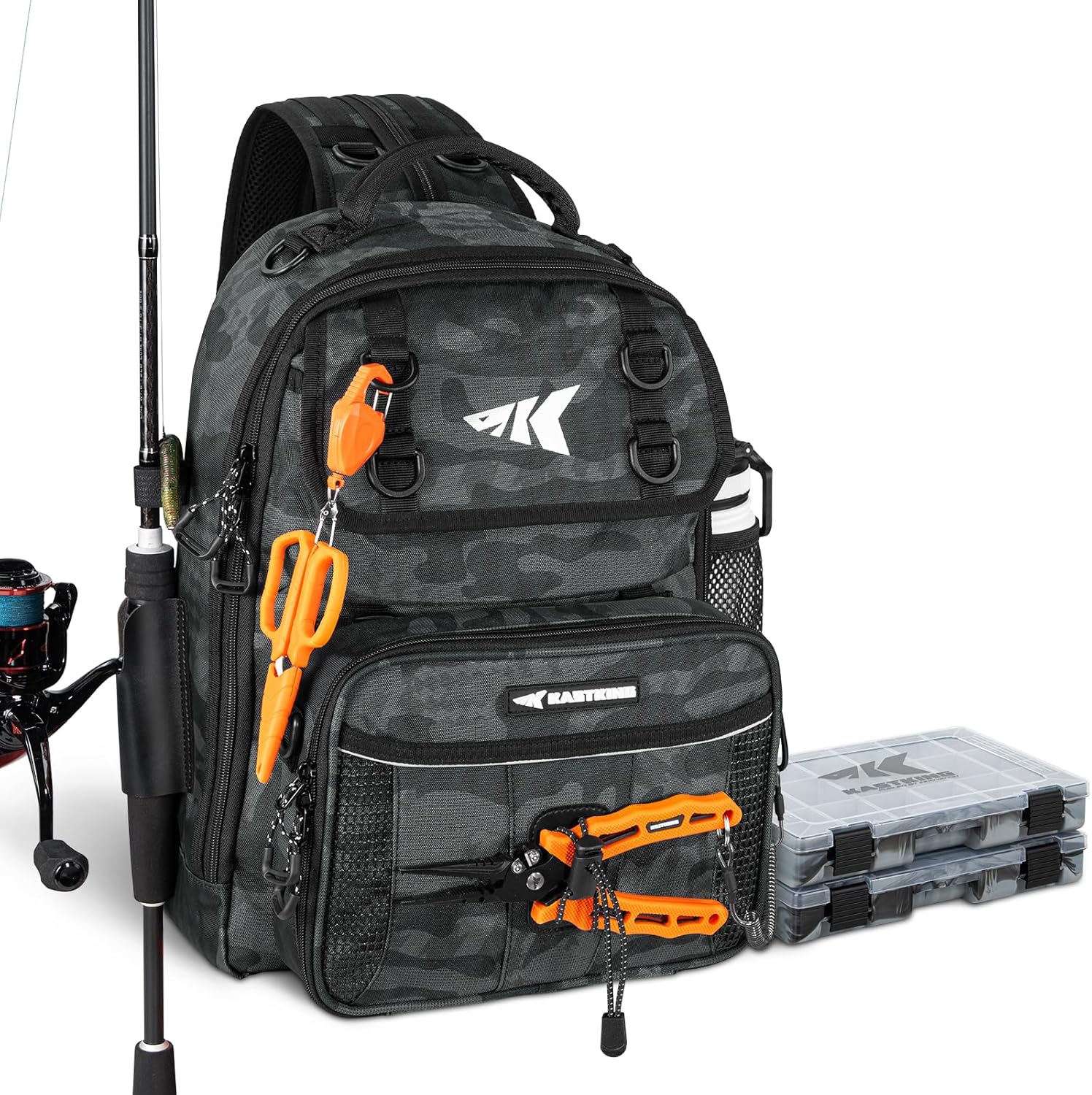 Detalle de KastKing BaitSpace Fishing Sling Bag: Versatile Tackle Sling with Rod & Beverage Holder