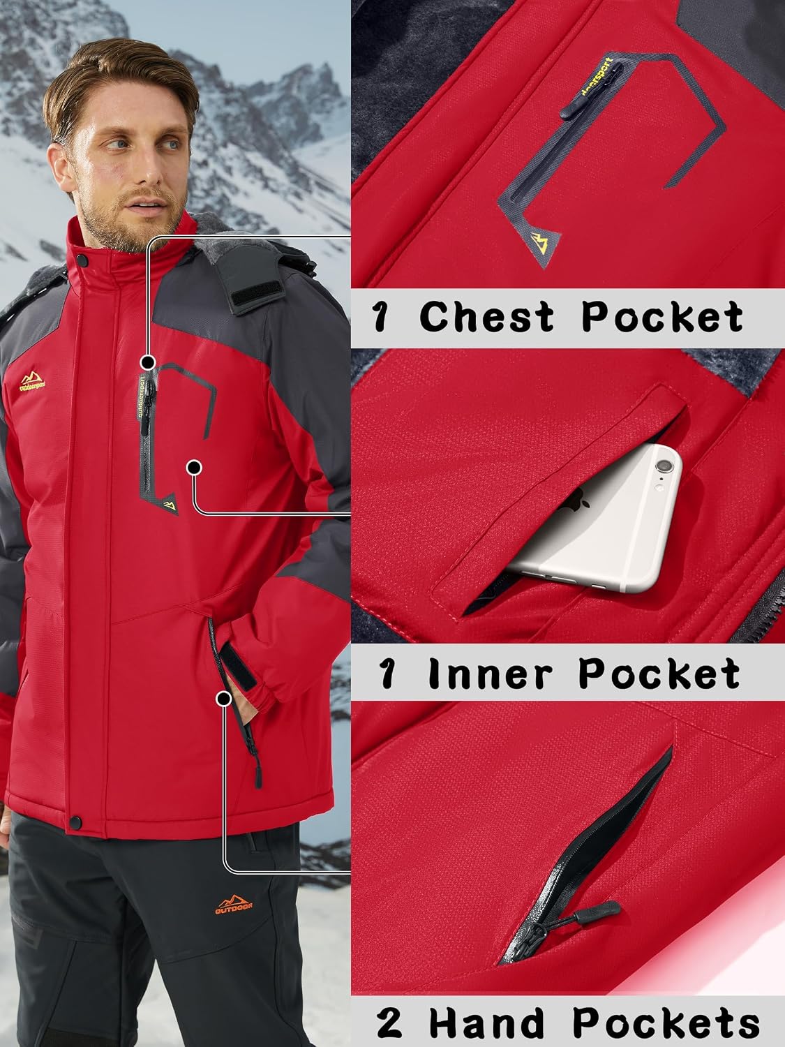 Thumbnail 5 de KEFITEVD Men's Waterproof Fleece Jacket