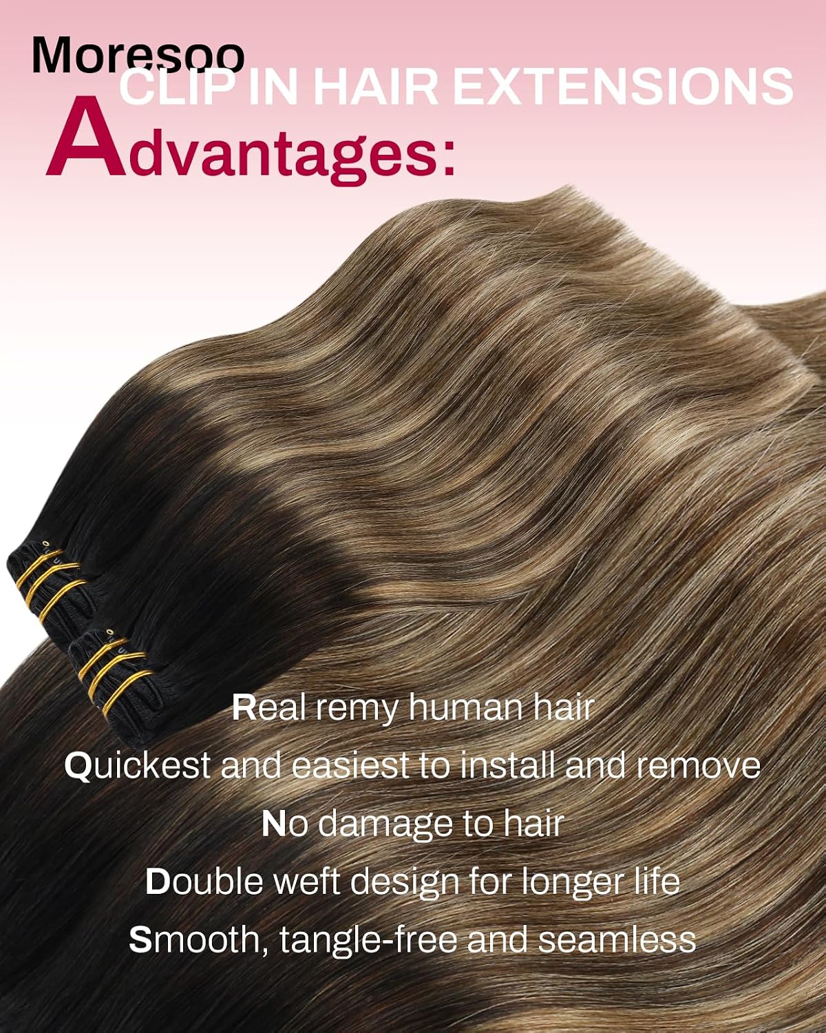 Detalle 2 de Moresoo 18in 120g Clip‑In Hair Extensions