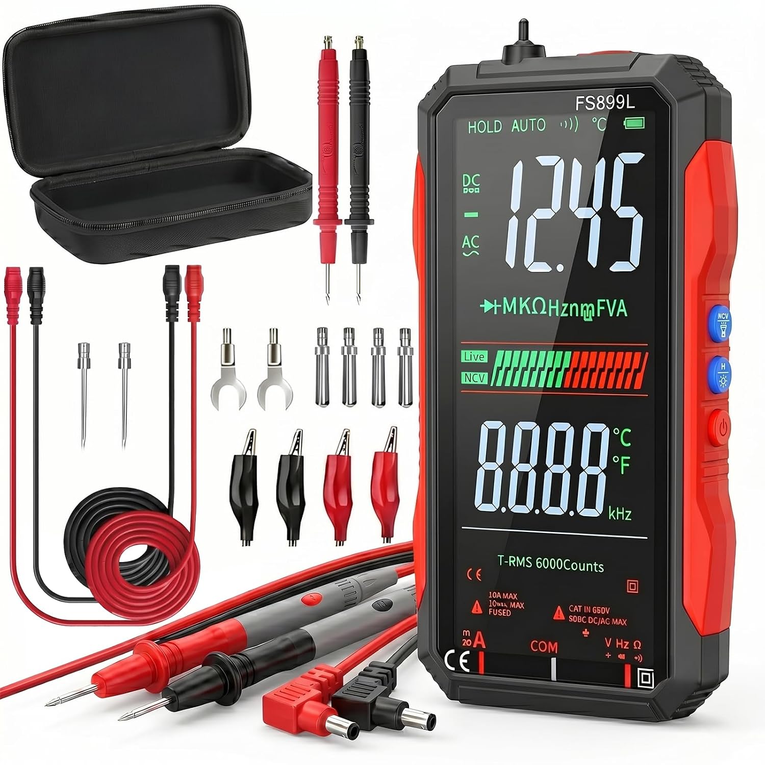 Detalle de ZMIWNIED FS899L Digital Multimeter, 6000-Count True RMS, USB-C Rechargeable