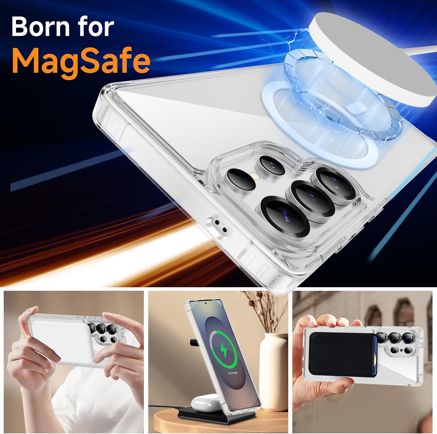 Detalle de ORETECH Magnetic Case for Samsung Galaxy S25 Ultra – Ultra Slim, Clear, MagSafe-Criendly