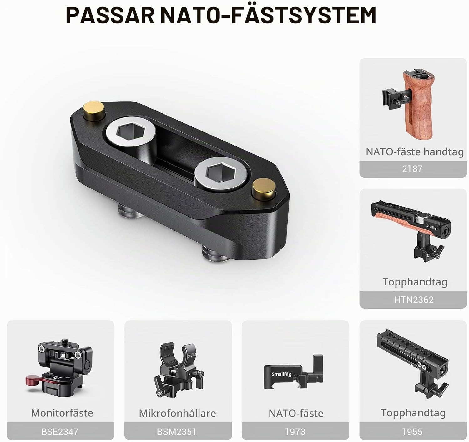 Detalle de SMALLRIG 1409 NATO-skena, 46 mm med säkerhetsstift i aluminium