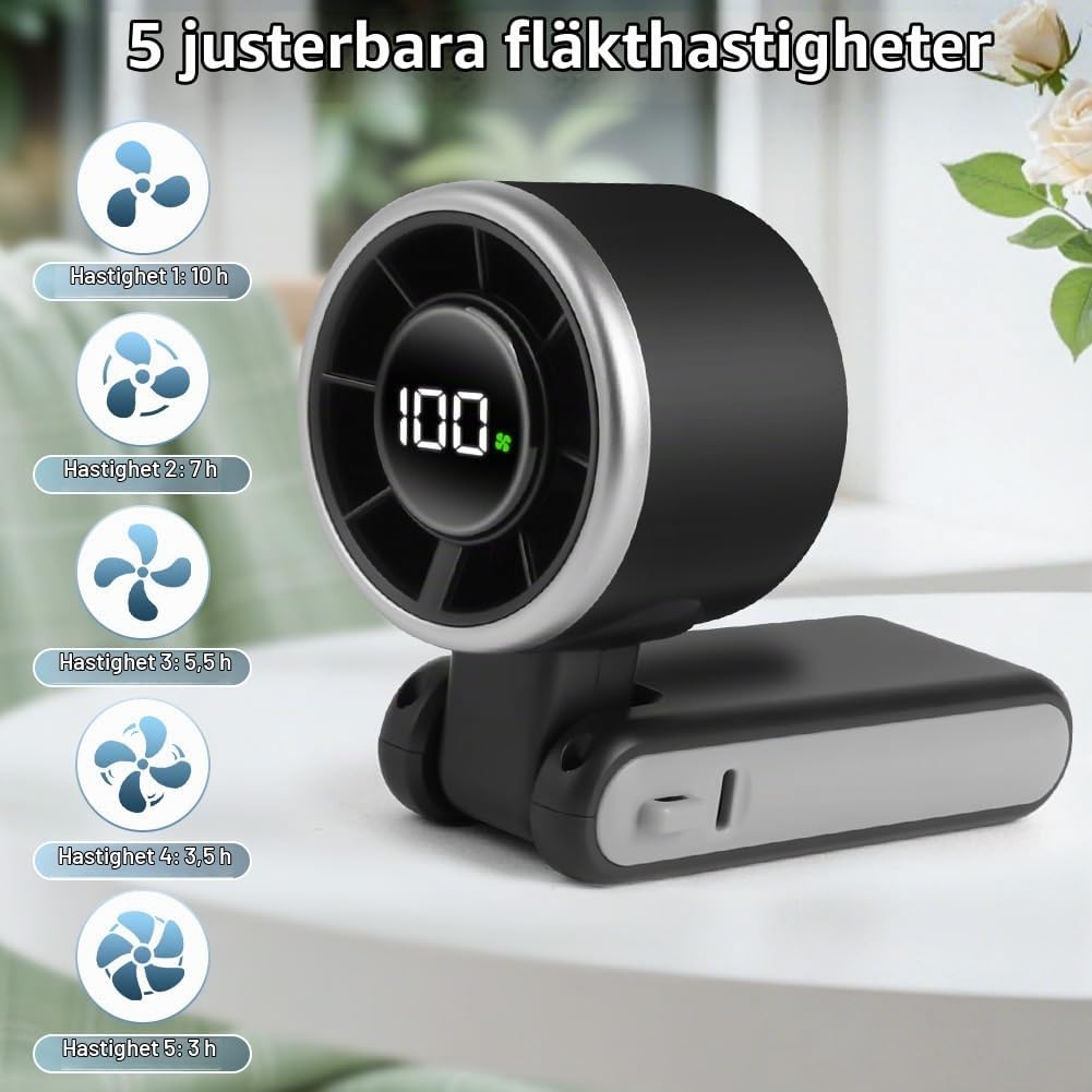 Detalle 2 de AUAUY 5658732 portabel turbofläkt, 5 hastigheter och 3 600 mAh