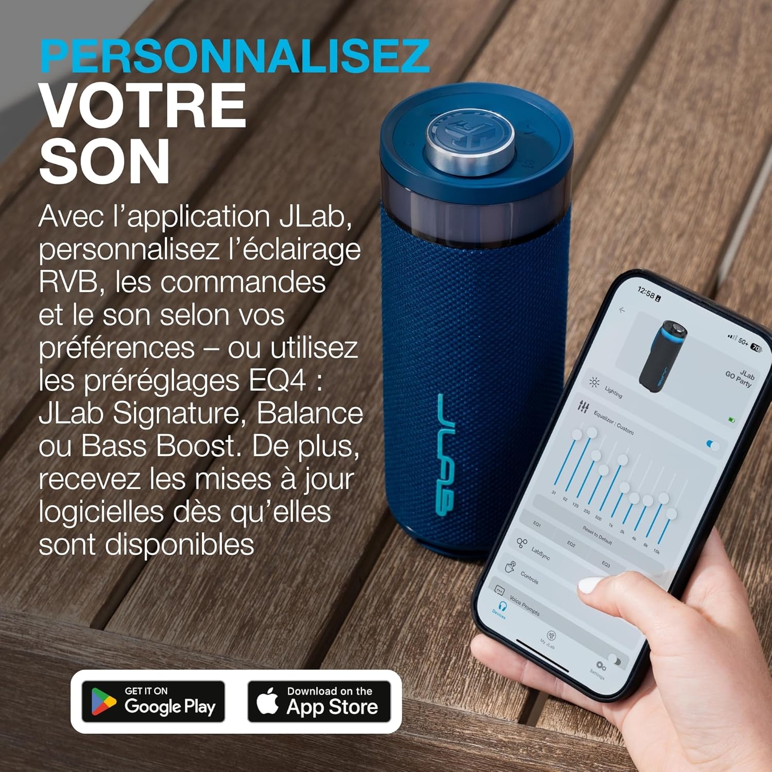 Thumbnail 3 de JLab Go Party enceinte Bluetooth portable 10W avec autonomie jusqu’à 16+ h et lumières RGB (IP56) – Bleu marine