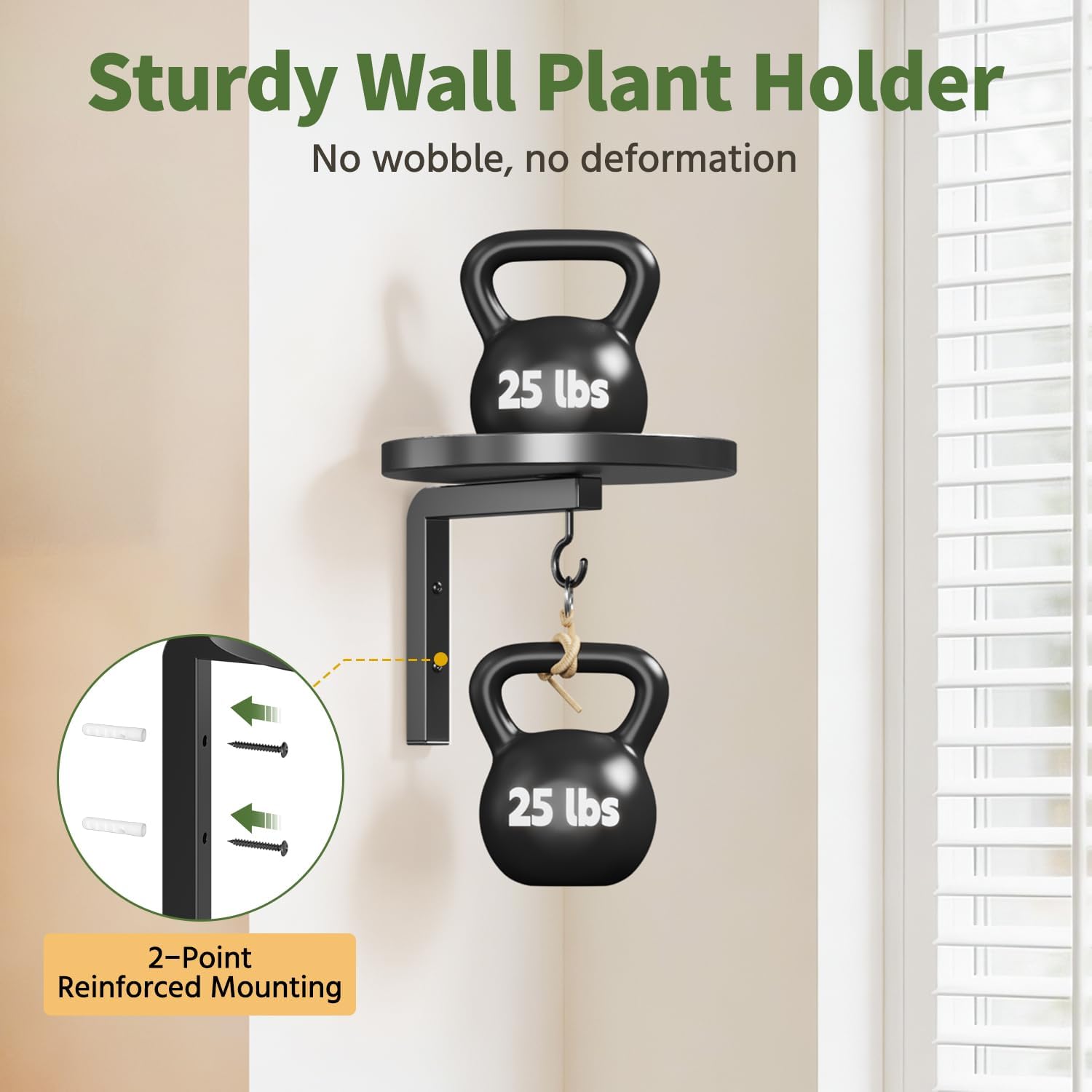Thumbnail 2 de LASZOLA Plant Hanger Holder, 3-Piece Black Metal Wall-Mounted Set with Hooks