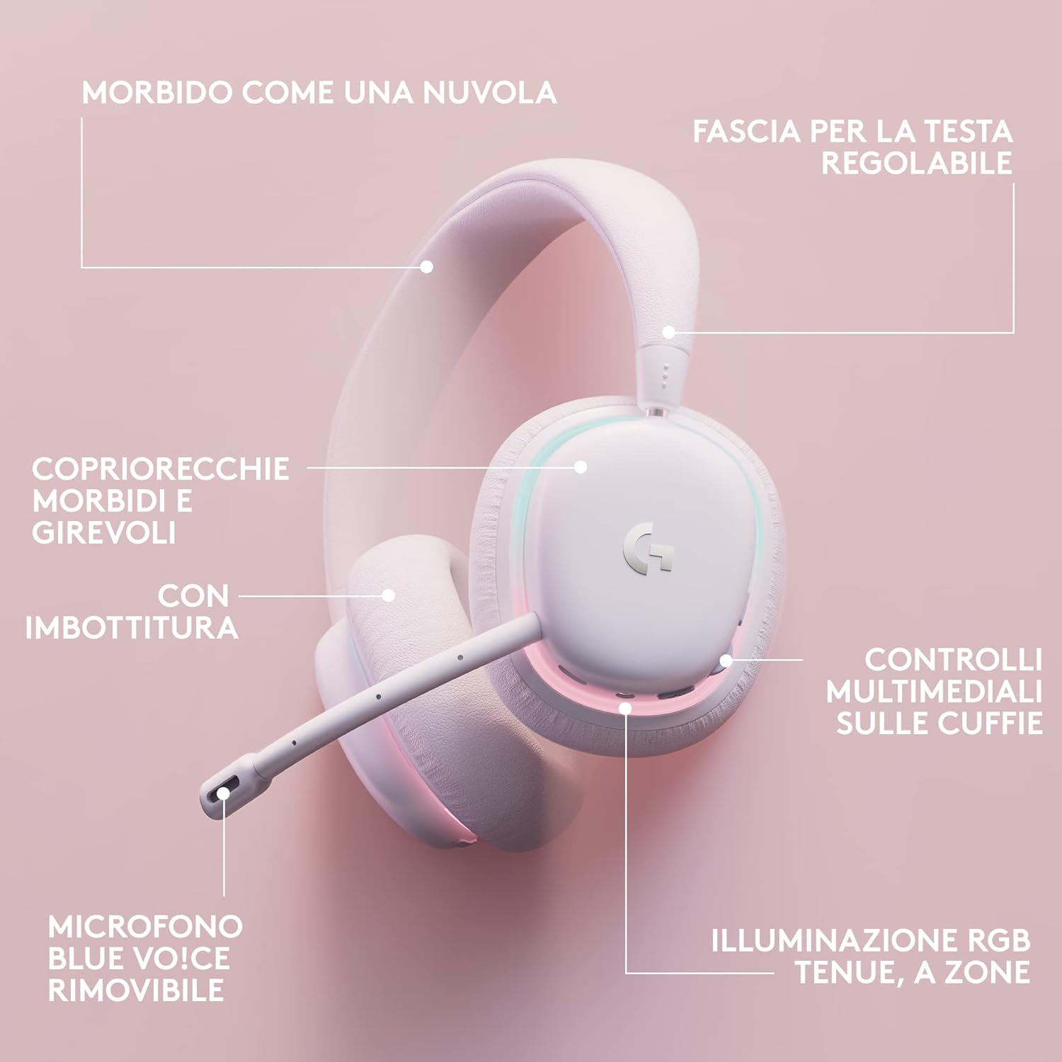 Thumbnail 6 de Logitech G G735 cuffie gaming wireless con RGB LIGHTSYNC, LIGHTSPEED e Bluetooth, microfono staccabile (bianco)